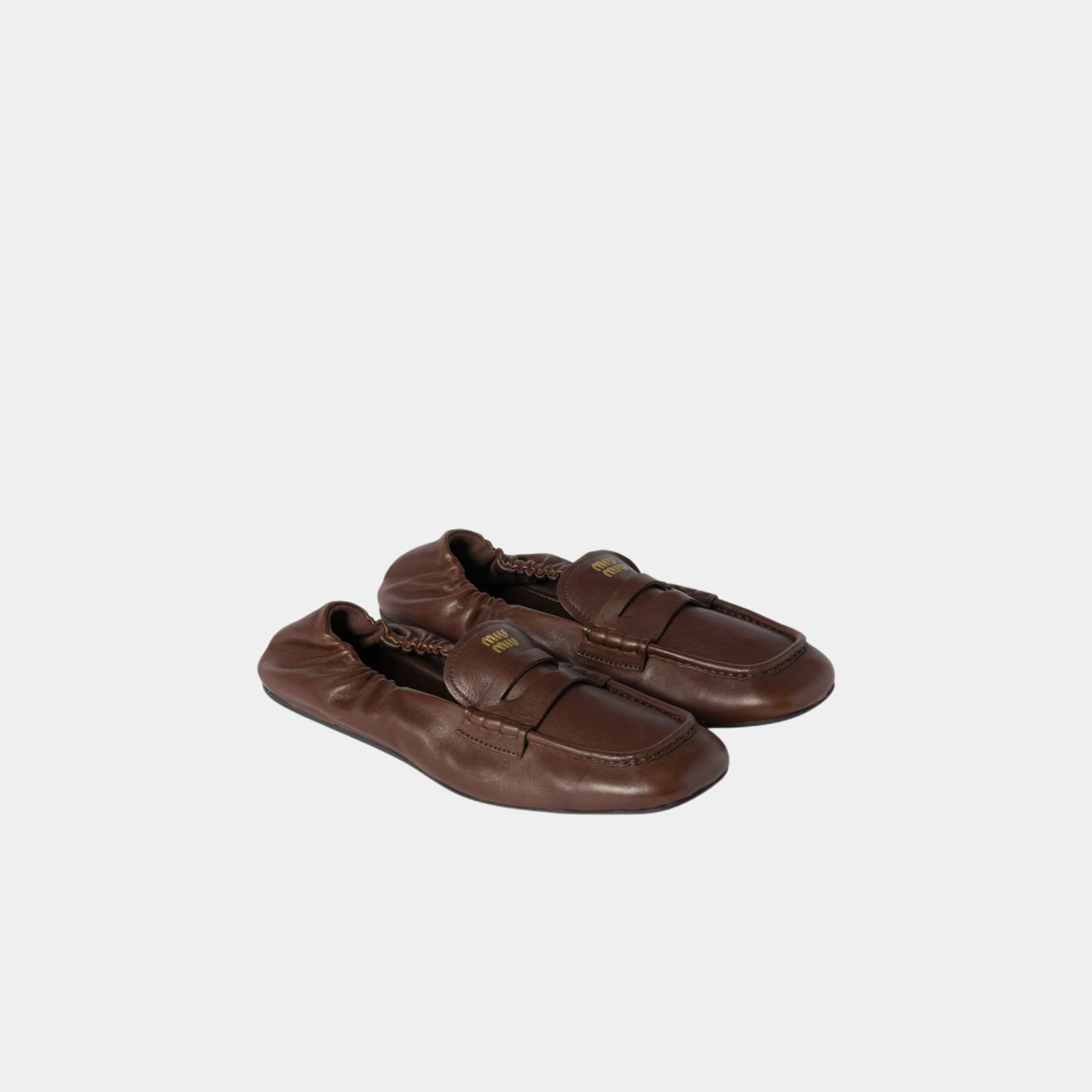 Miu Miu Ruches Nappa Leather Loafers, Briarwood, Front