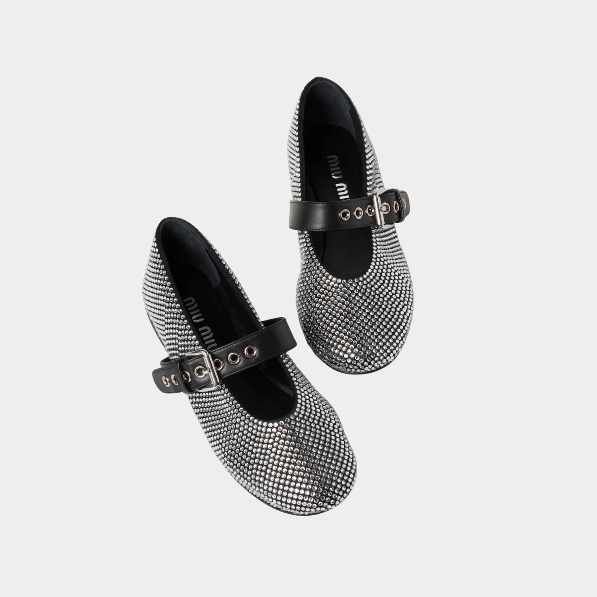 Miu Miu Satin Ballerinas With Artificial Crystals, Top