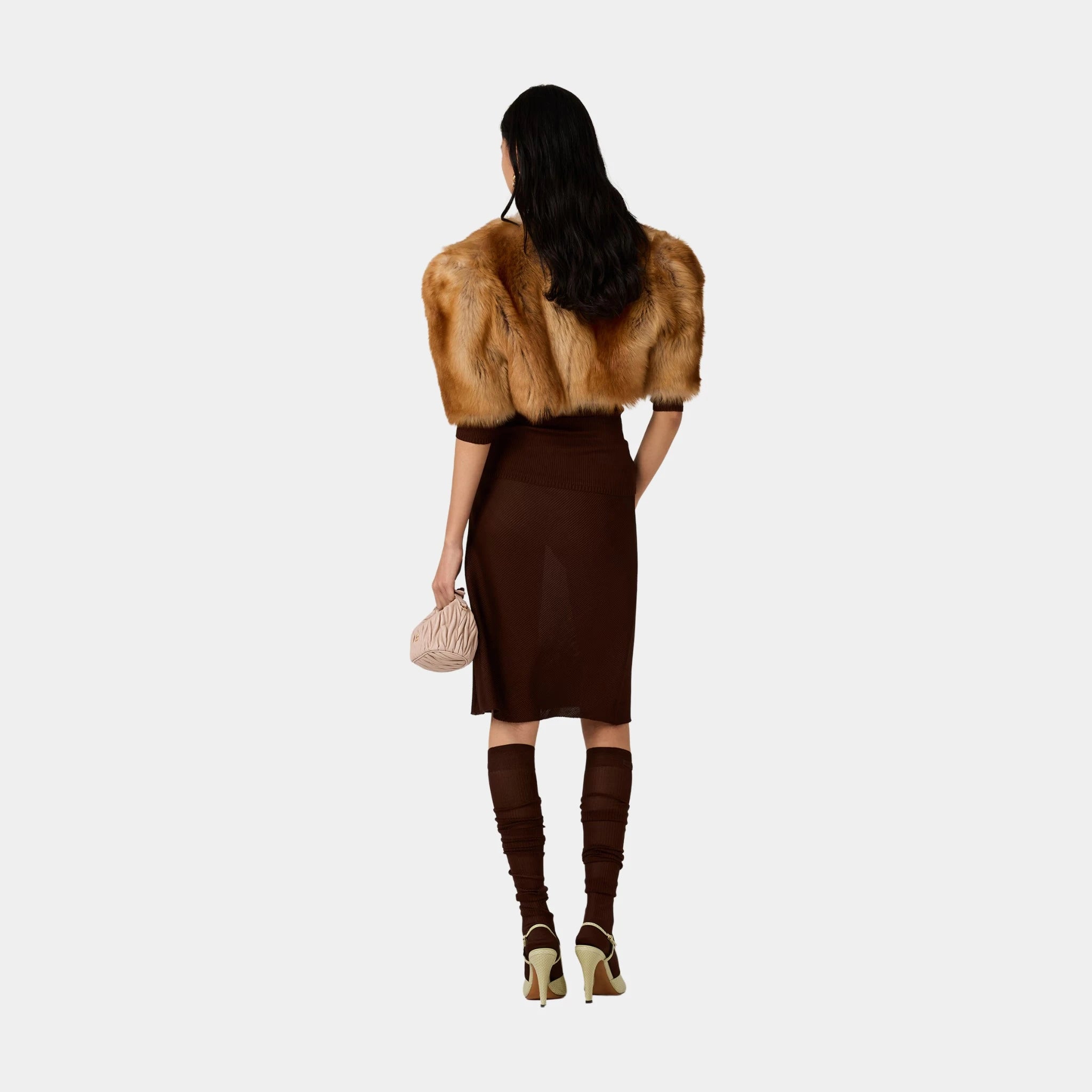 Miu Miu Silk Mid-length Skirts, Cocoa Brown, Back