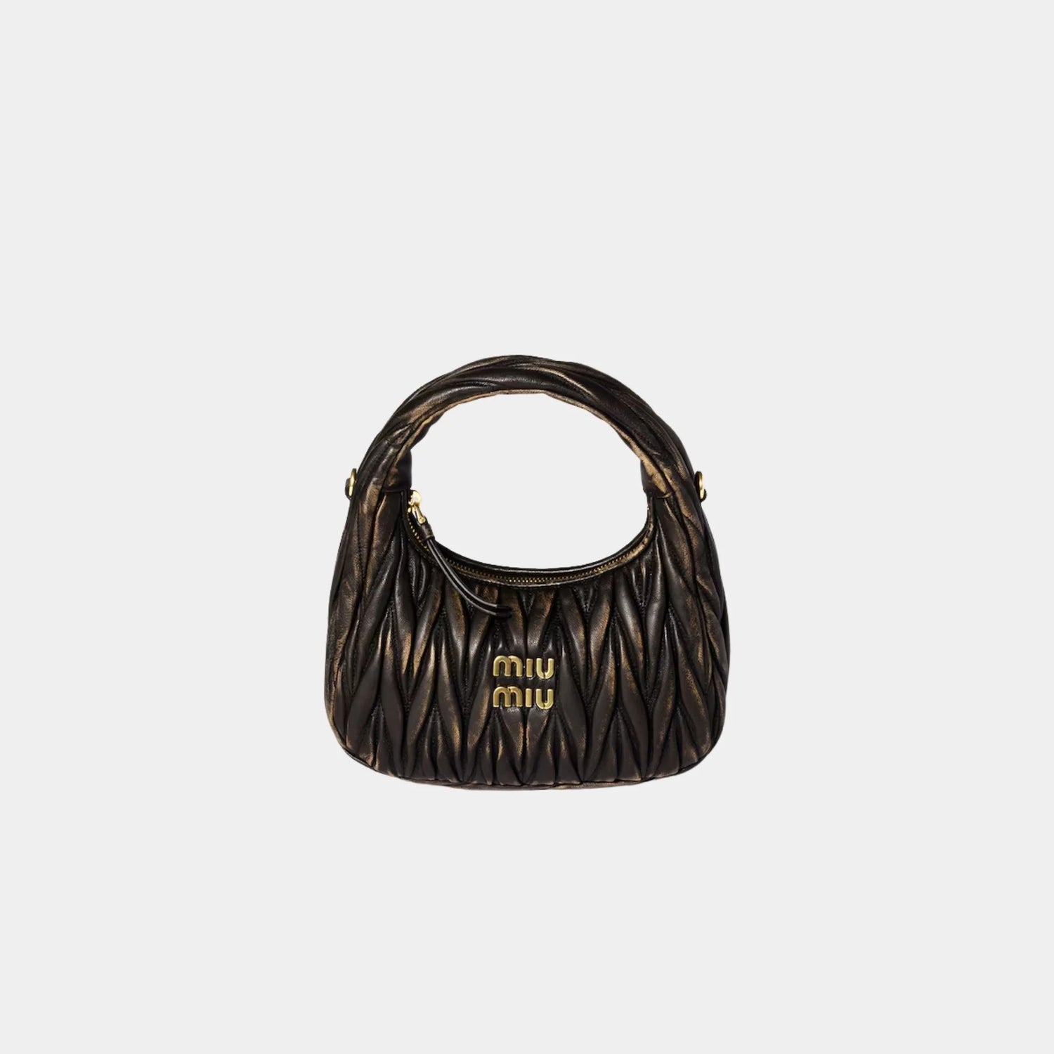 Miu Miu Small Wander Bag in Quilted Nappa Leather, Coffee, Front