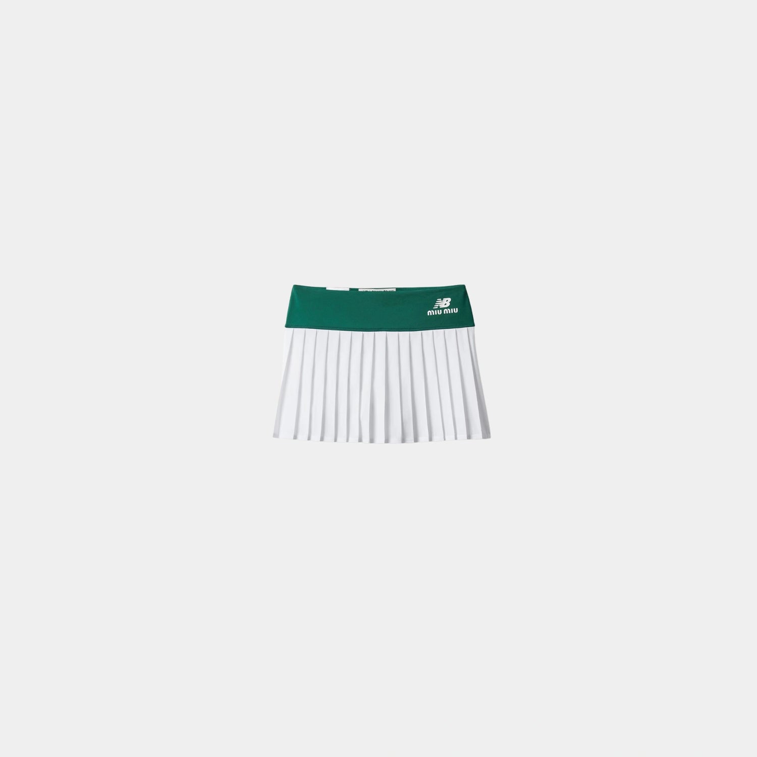 Miu Miu Stretch Technical Jersey Pleated Miniskirt, Green, White, Front