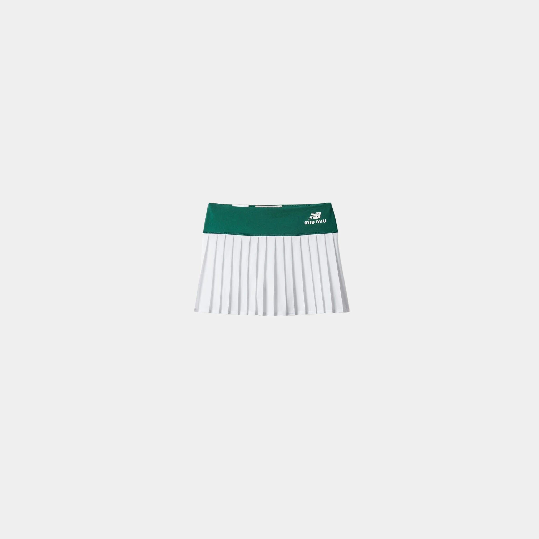Miu Miu Stretch Technical Jersey Pleated Miniskirt, Green, White, Front