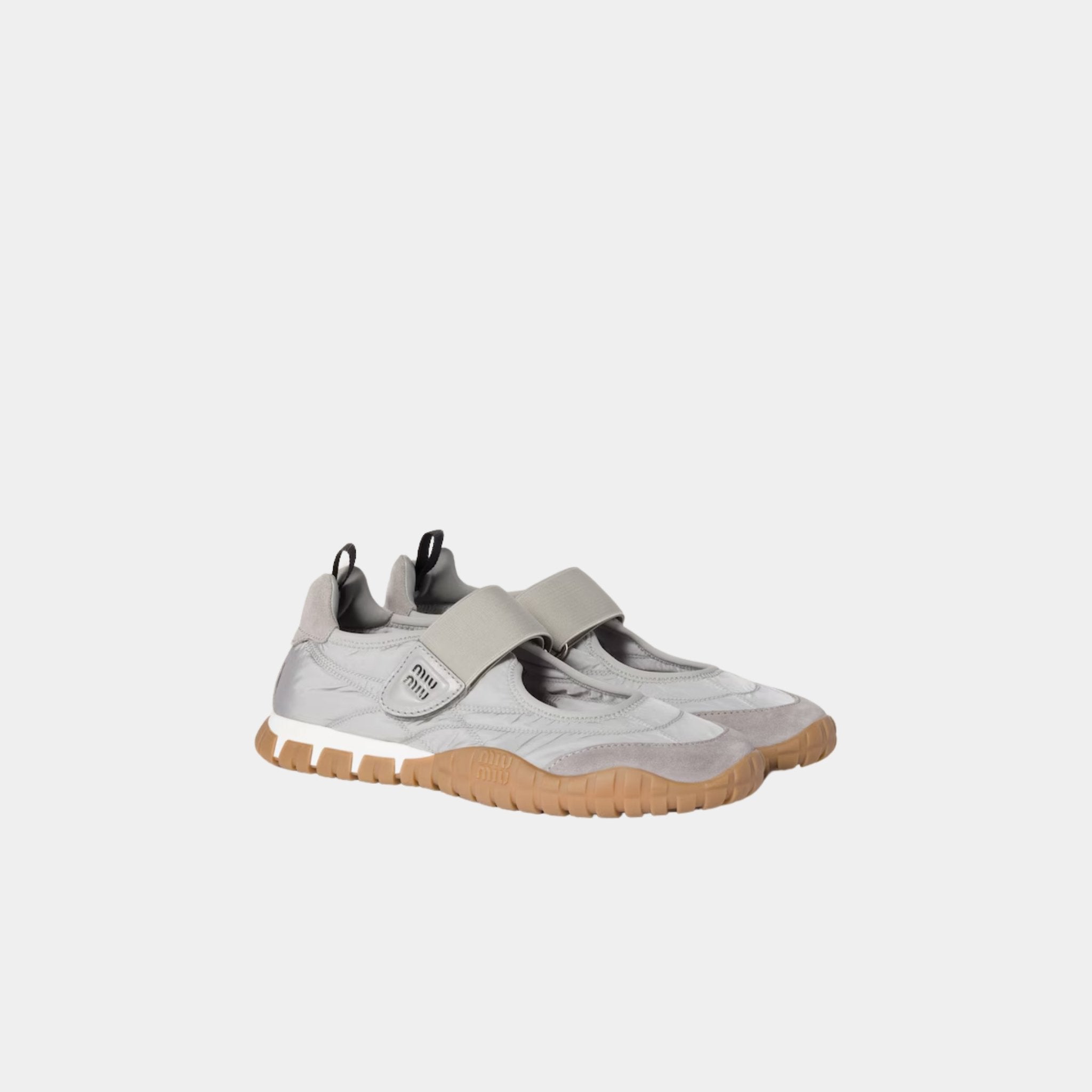 Miu Miu Tyre Technical Fabric And Suede Ballerinas, Side, Front