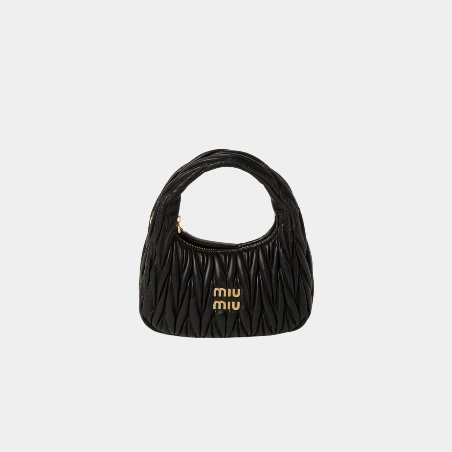 Miu Miu Wander Matelasse Nappa Leather Hobo Small Bag, Black, Front