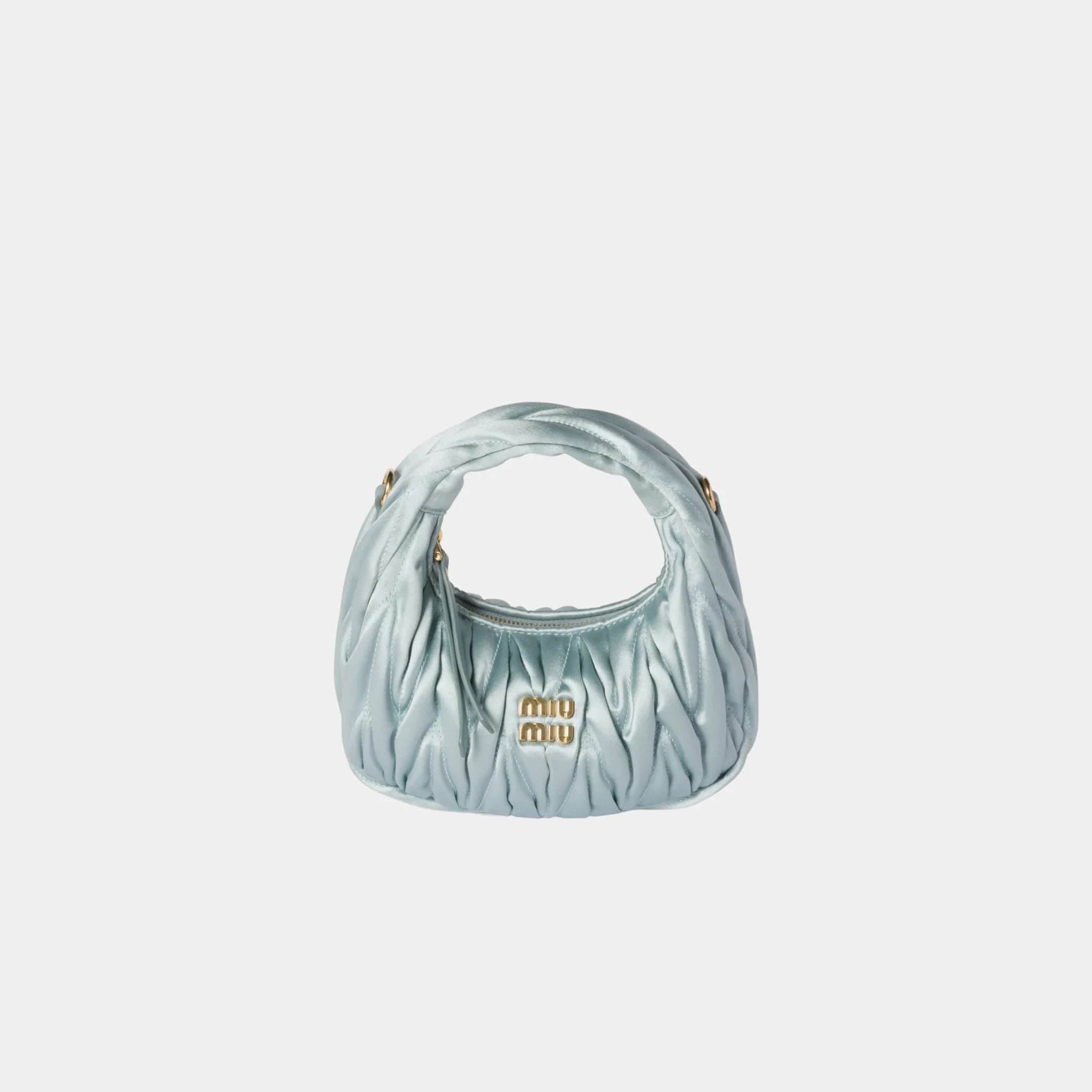 Miu Miu Wander Matelasse Satin Mini Bag, Lake Blue, Front