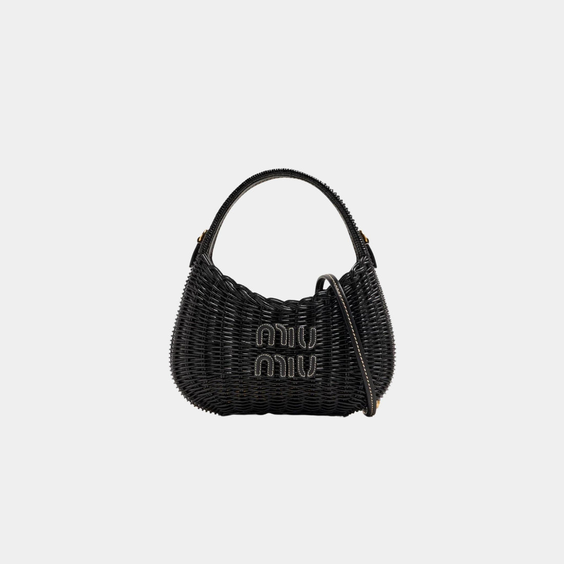 Miu Miu Wander Wicker Hobo Bag, Black, Front