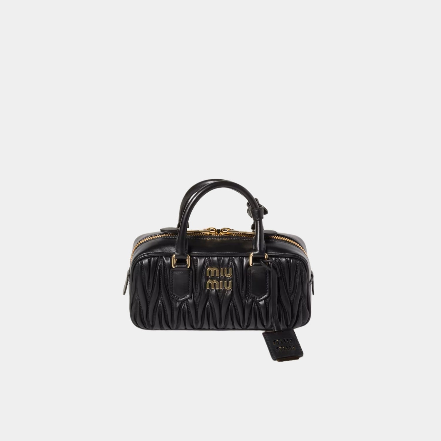 Miu Miu Arcadie Matelassé Nappa Leather Bag, Black, Front