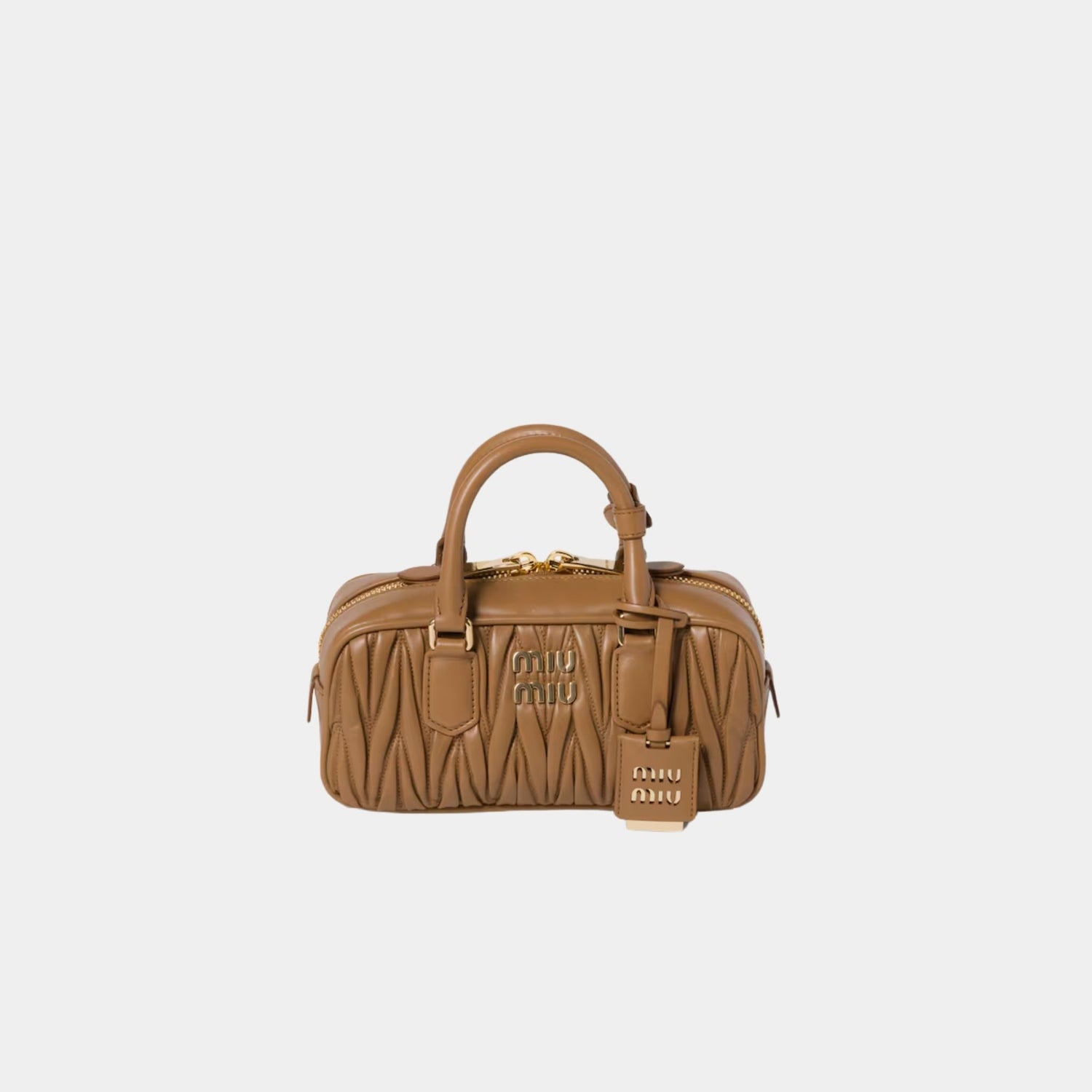Miu Miu Arcadie Matelassé Nappa Leather Bag, Caramel, Front
