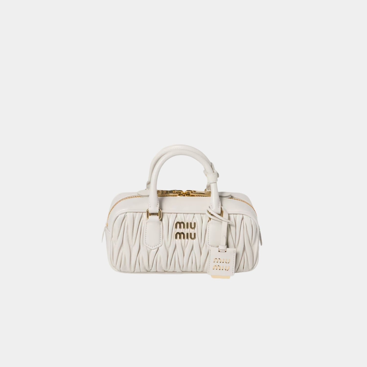 Miu Miu Arcadie Matelassé Nappa Leather Regular Bag, White, Front
