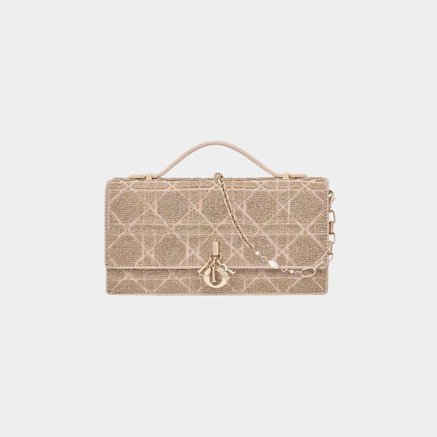 Dior Or My Dior Mini Bag Microbead-Embroidered Cotton, Caramel Beige, Front