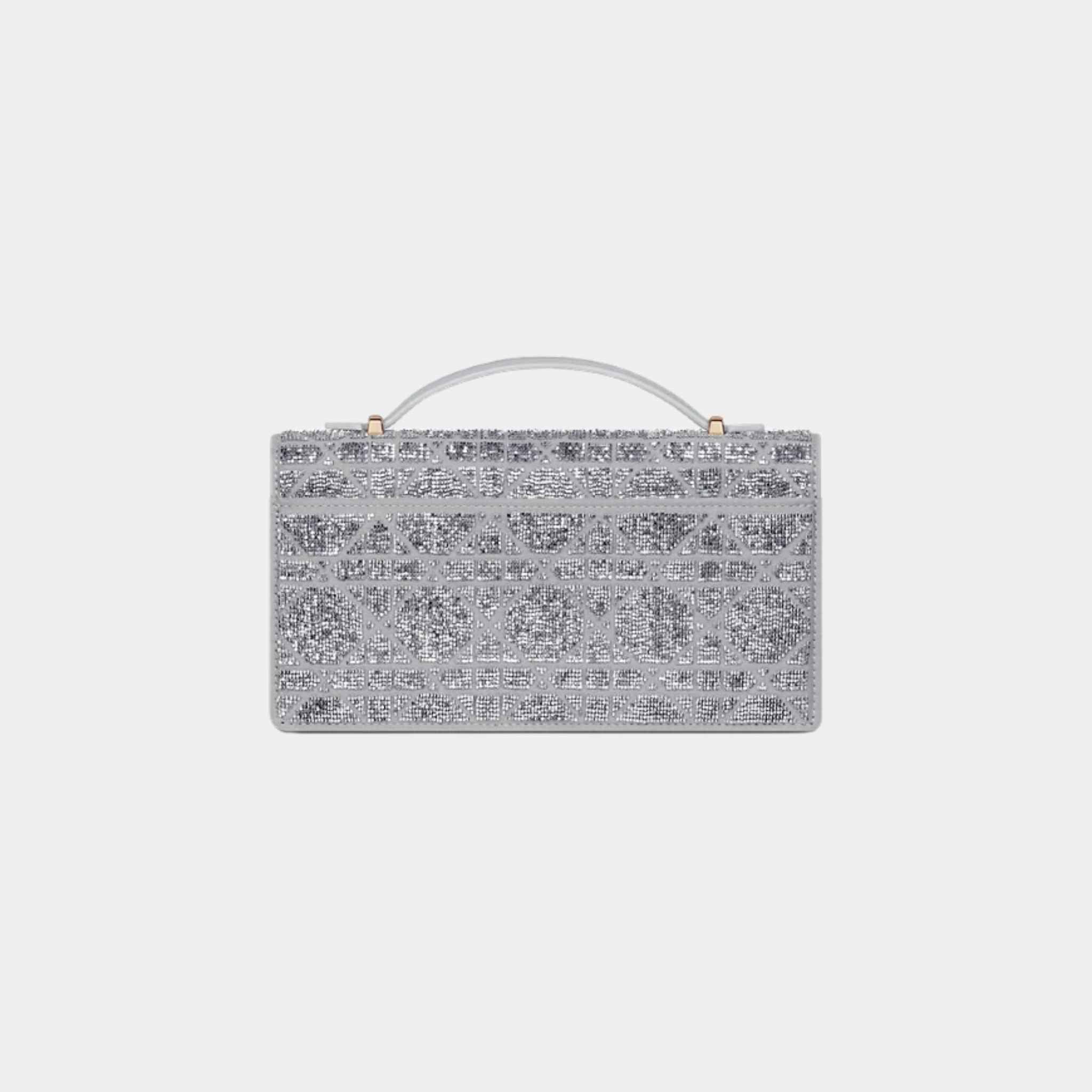 Dior Or My Dior Mini Bag Microbead-Embroidered Cotton, Silver, Back