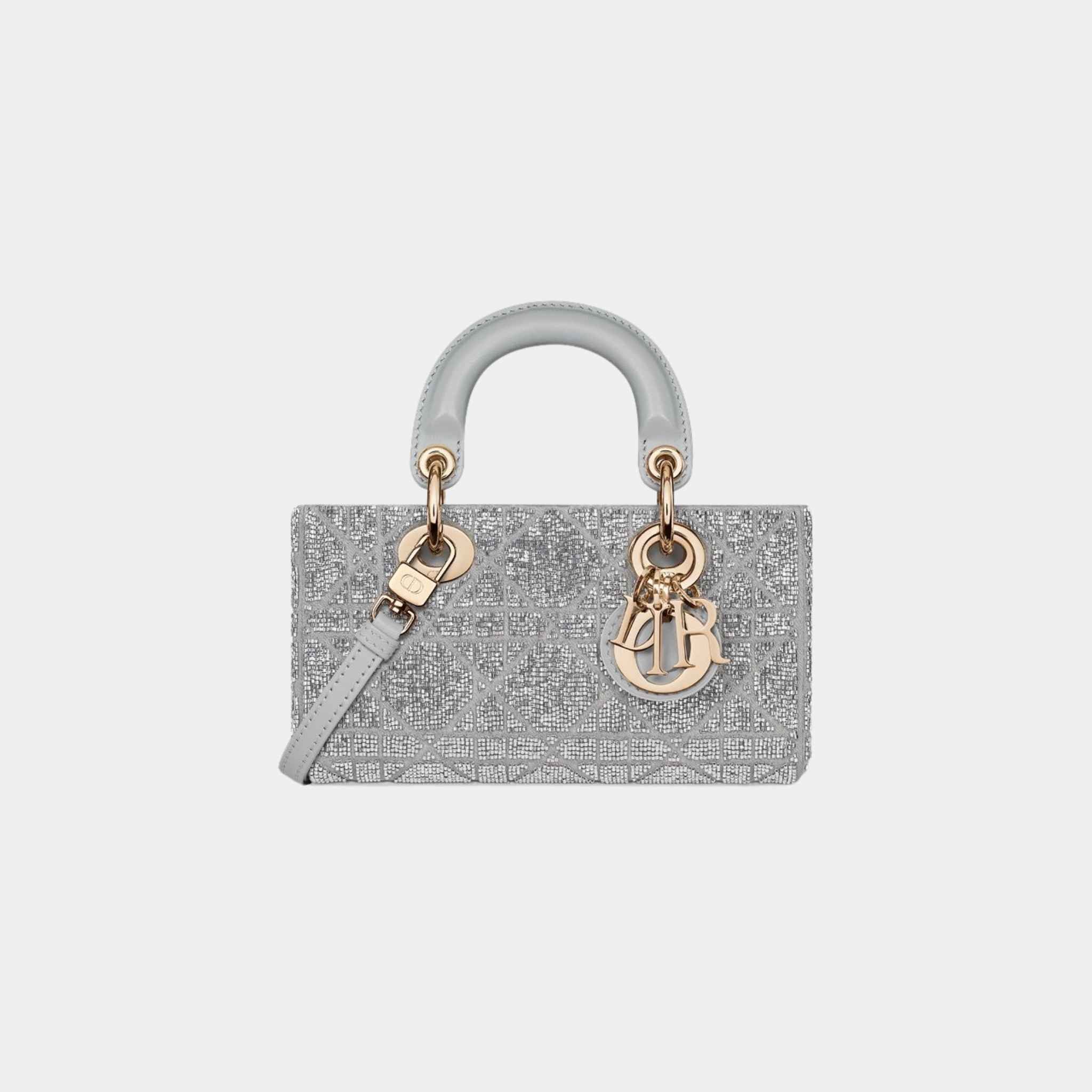 Dior Or Lady D-Joy Micro Bag Microbead-Embroidered Cotton, Front