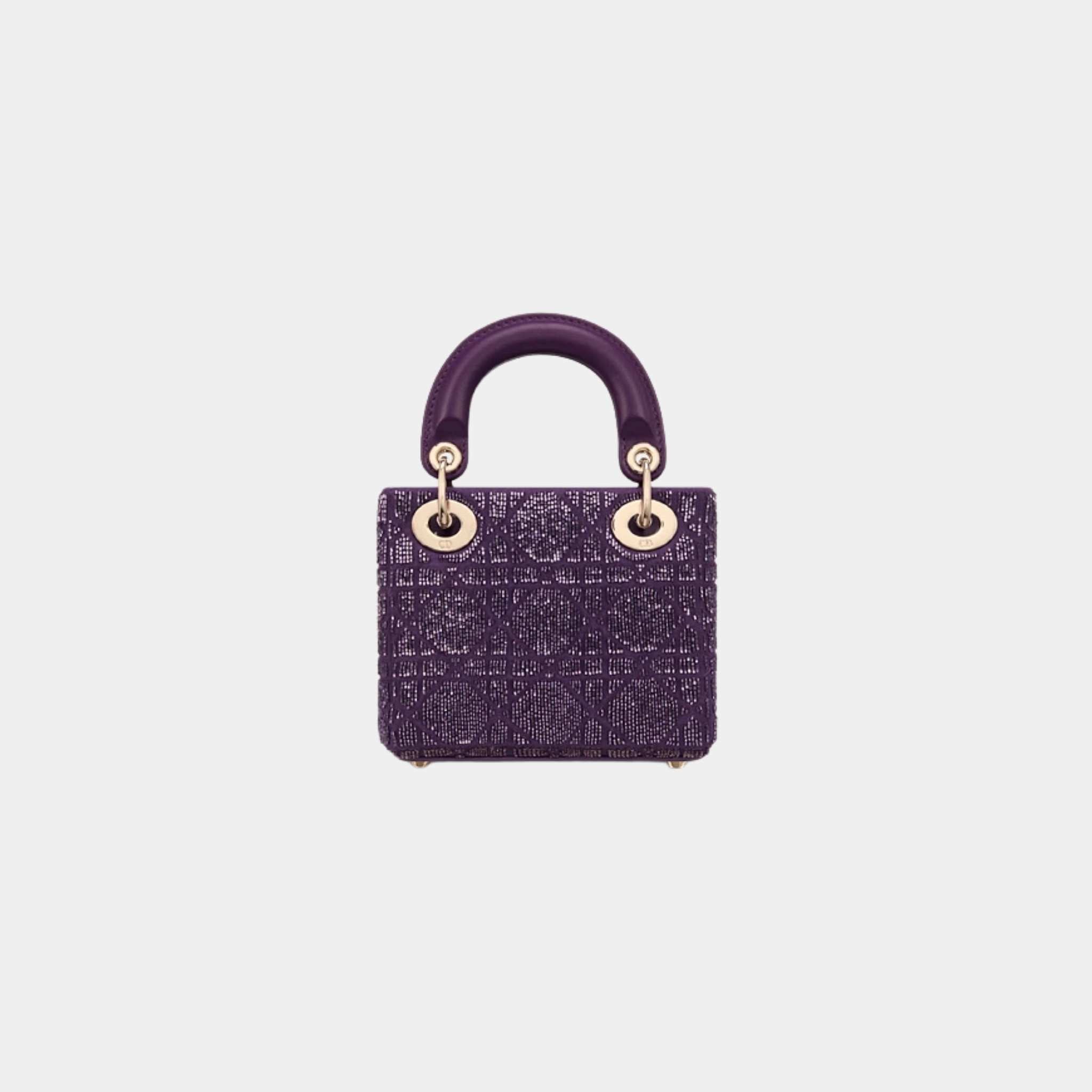 Dior Or Lady Dior Micro Bag Royal Purple Microbead-Embroidered Cotton, Back