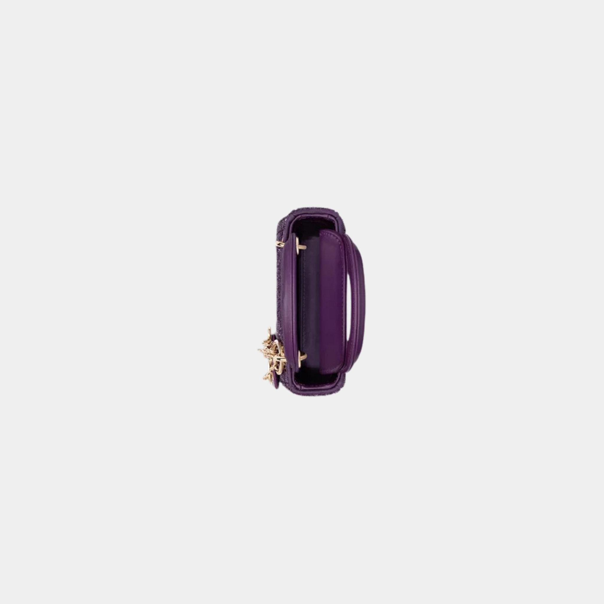 Dior Or Lady Dior Micro Bag Royal Purple Microbead-Embroidered Cotton, Top