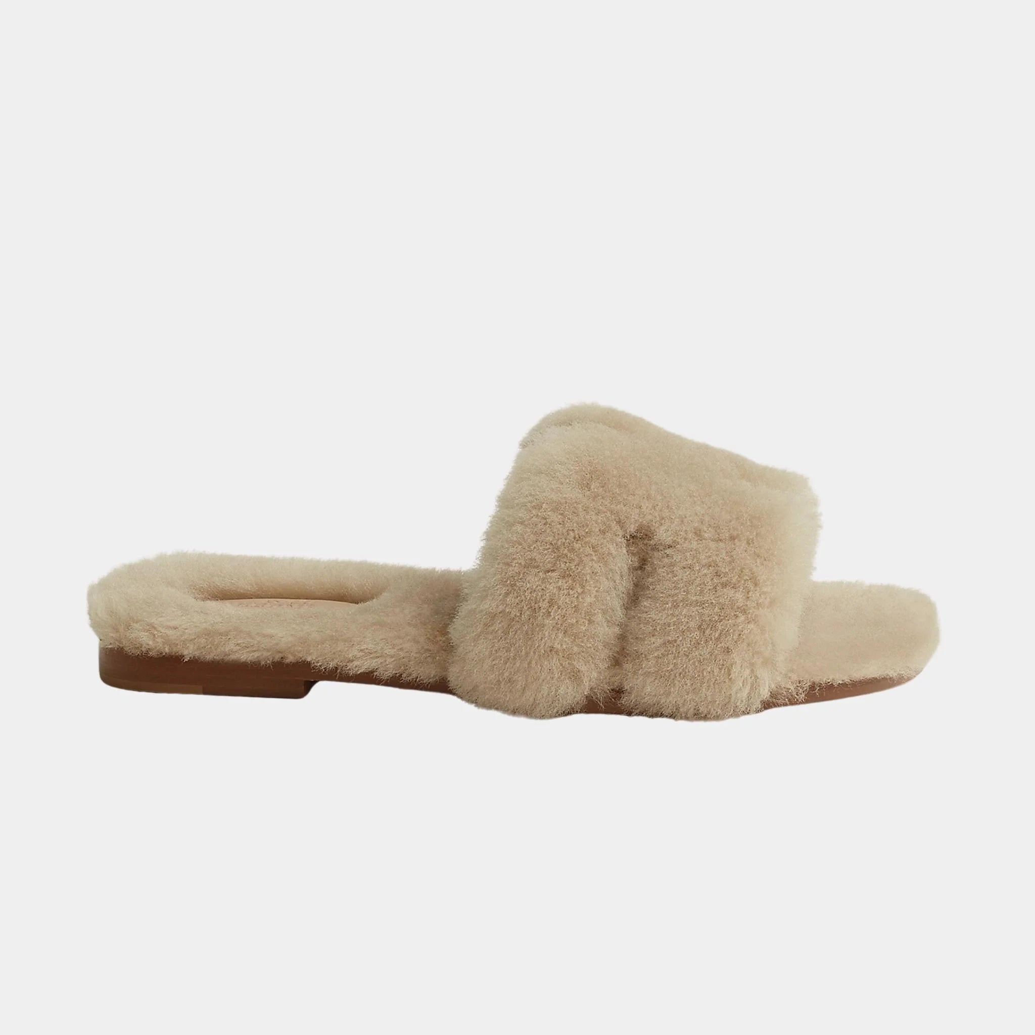 Hermes Oran Sandals Sheepskin, Beige Camel, Side