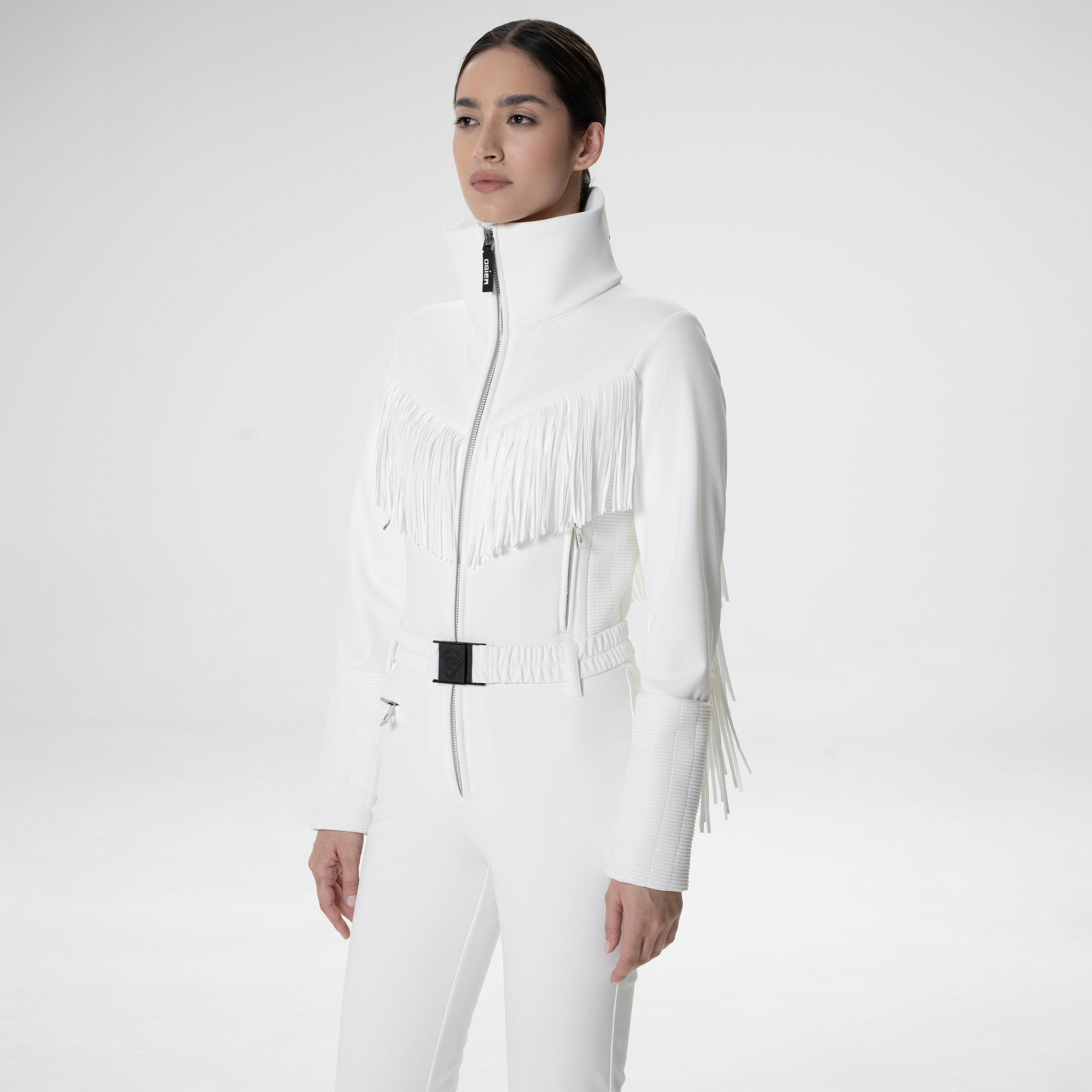 Orgier Tuta Tassel Ski One Piece, White , Side Model