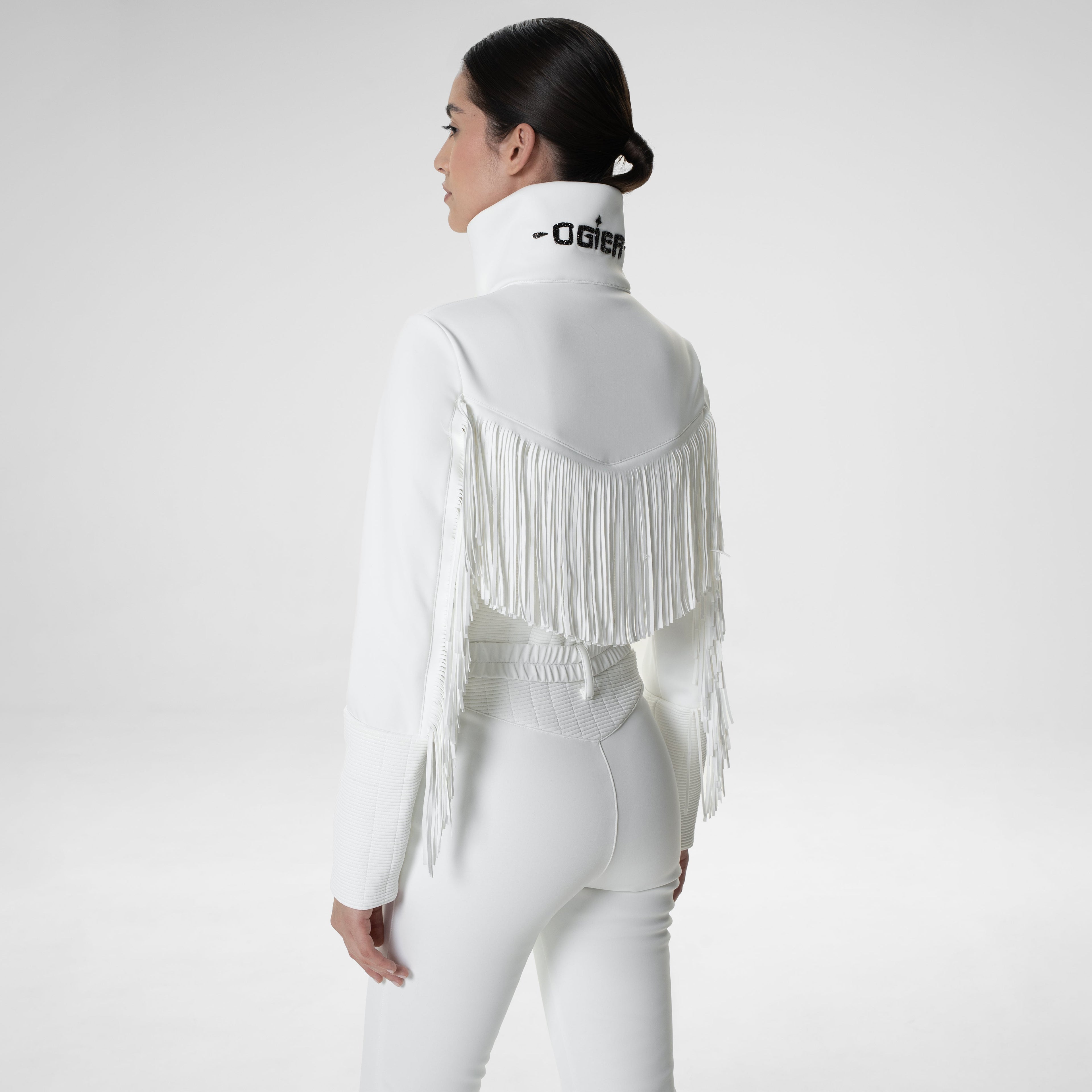 Orgier Tuta Tassel Ski One Piece, White , Back Model