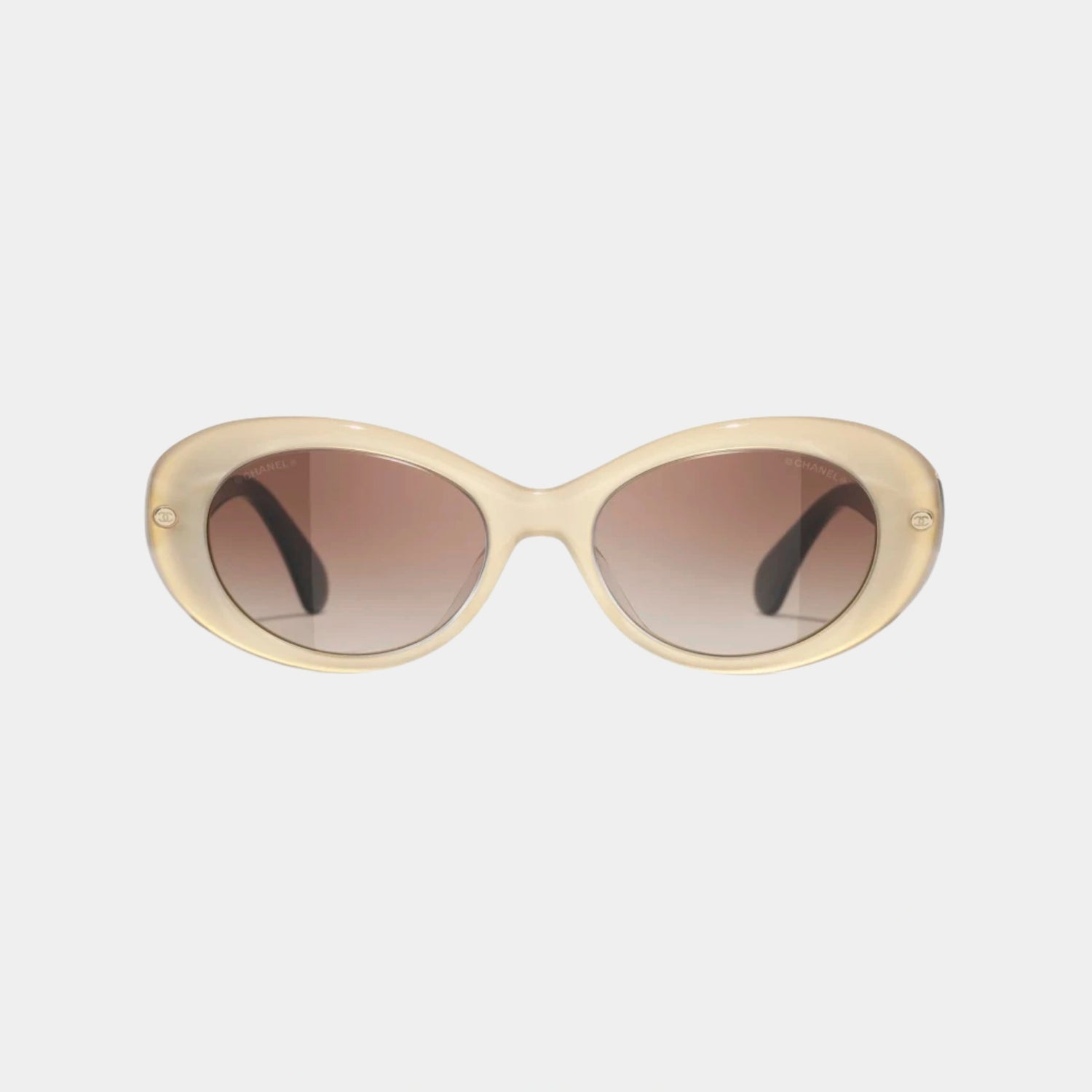 Chanel Oval Glasses in Acetate Frame, Gold, Front