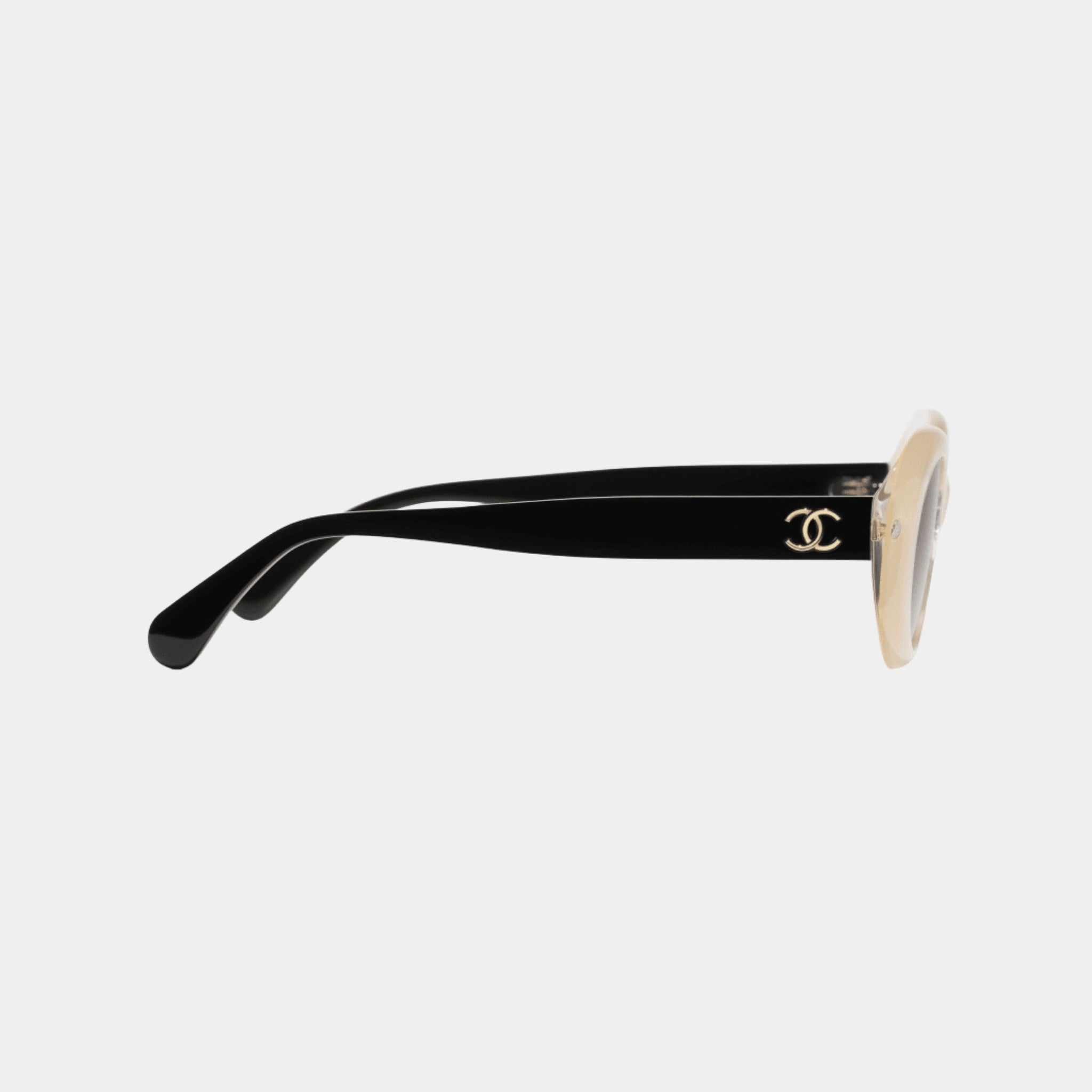 Chanel Oval Glasses in Acetate Frame, Gold, Side