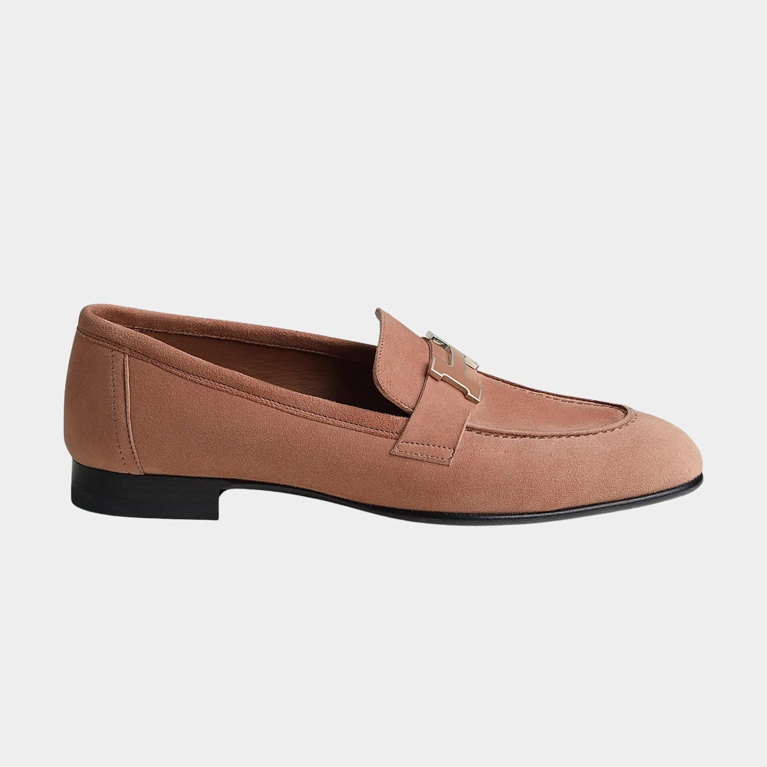Hermes Paris Loafer in Suede Goatskin Women, Rose Perle, Side