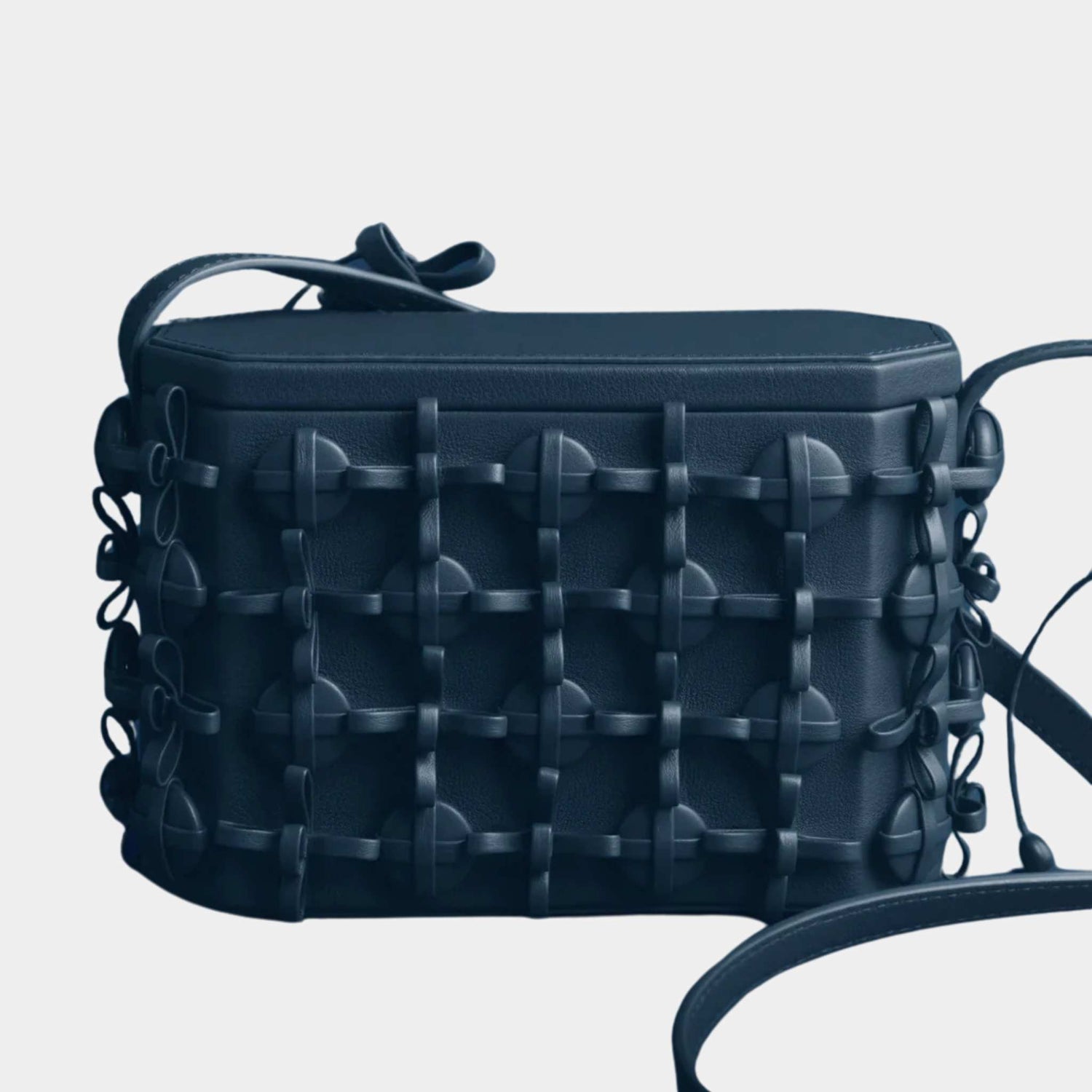 Polene Button Bow Box Handbag, Ink, Back