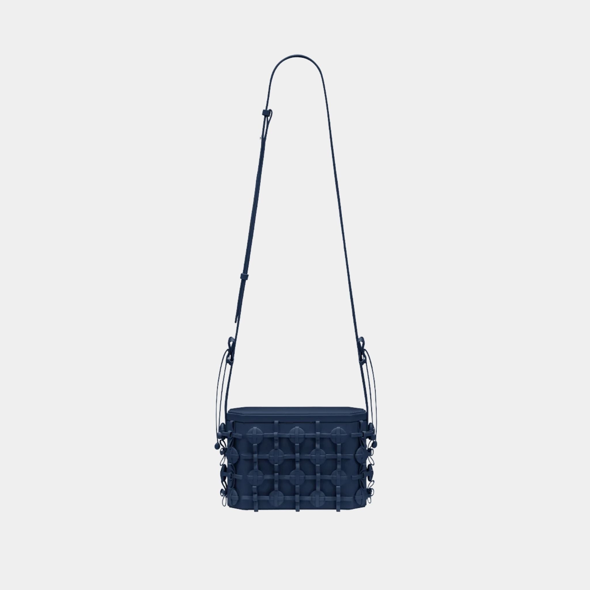 Polene Button Bow Box Handbag, Ink, Front