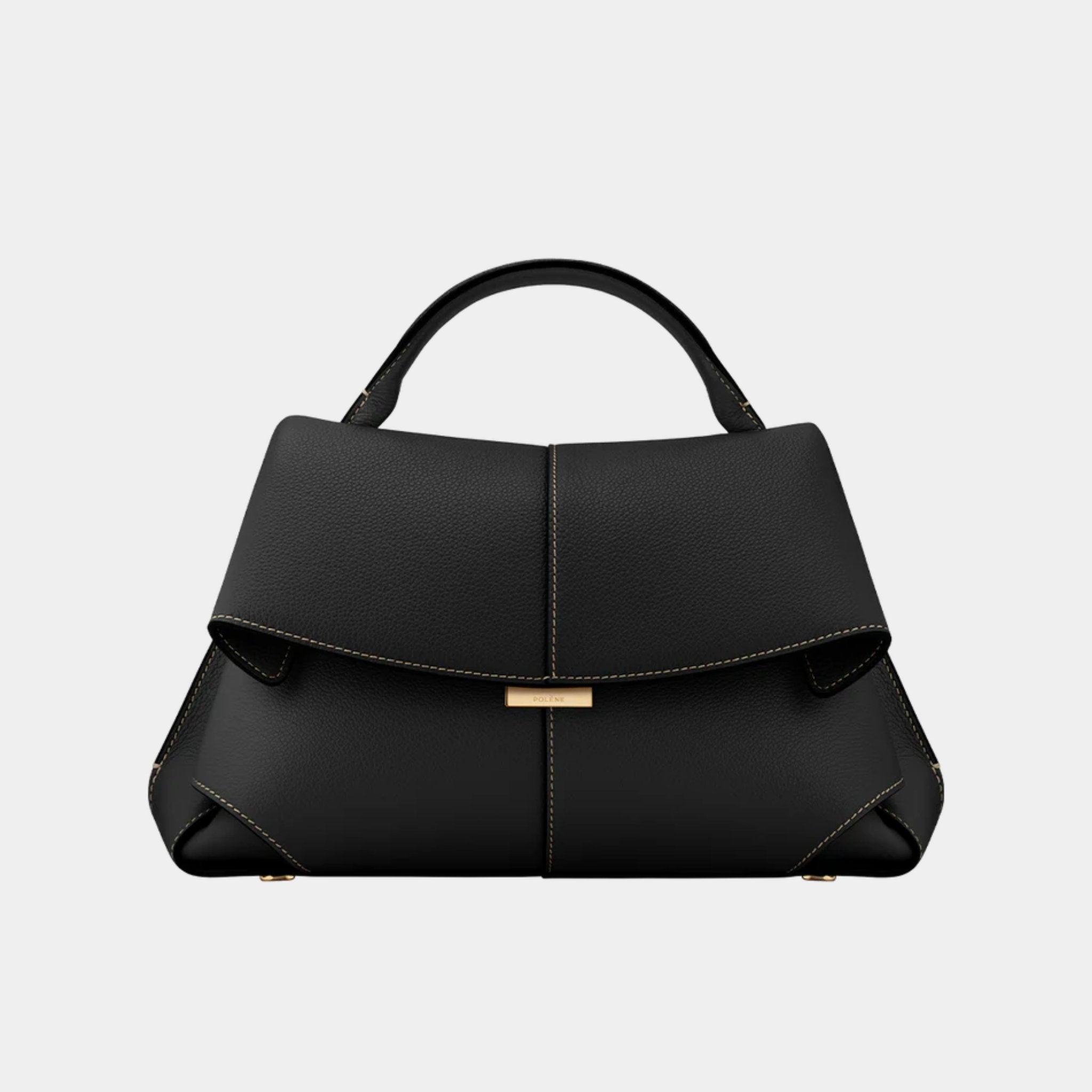 Polene Mokki Grained Leather Handbag, Black