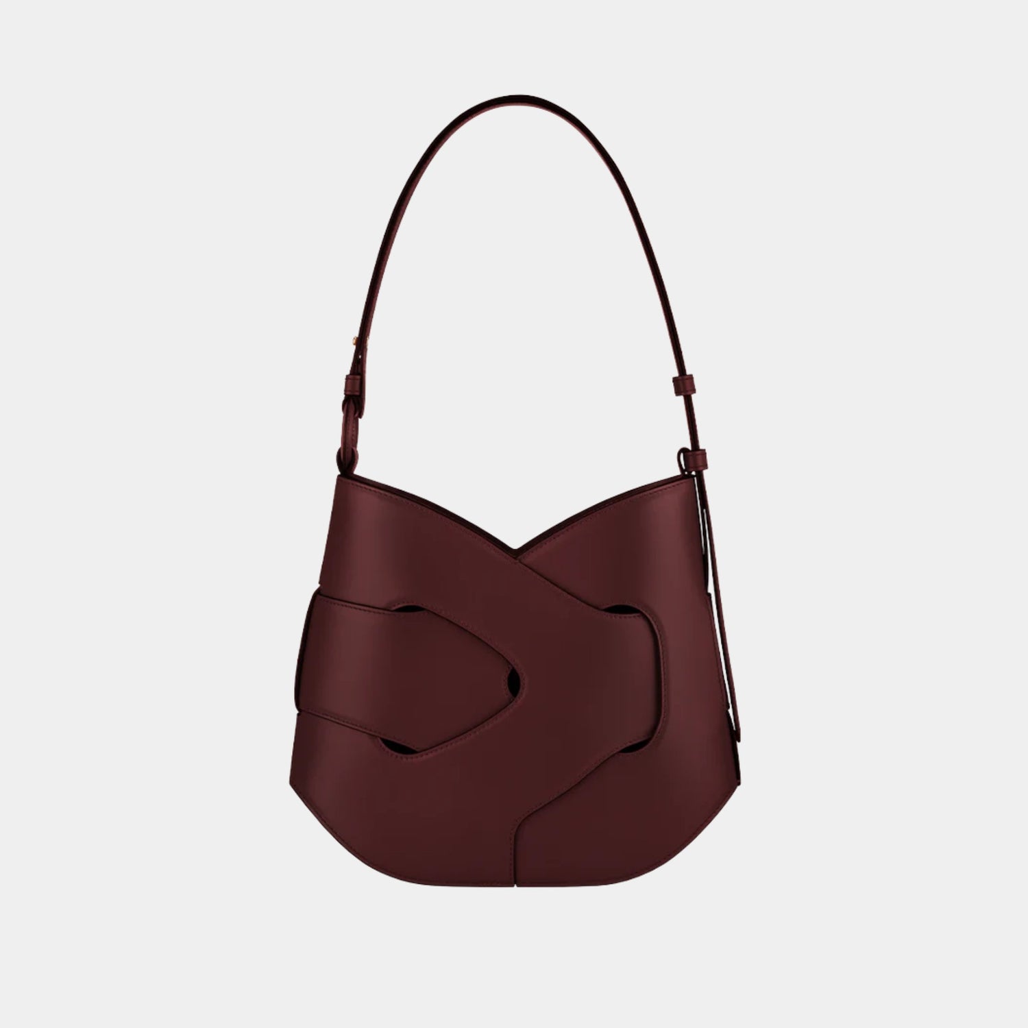 Polene Nodde Hobo Smooth Calfskin Shoulder Bag, Black Cherry