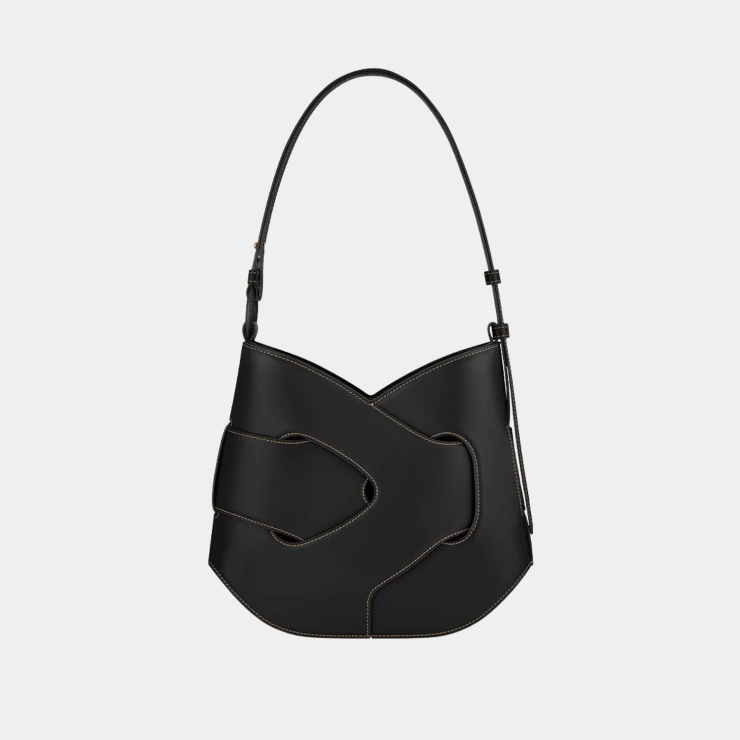 Polene Nodde Hobo Smooth Calfskin Shoulder Bag, Black