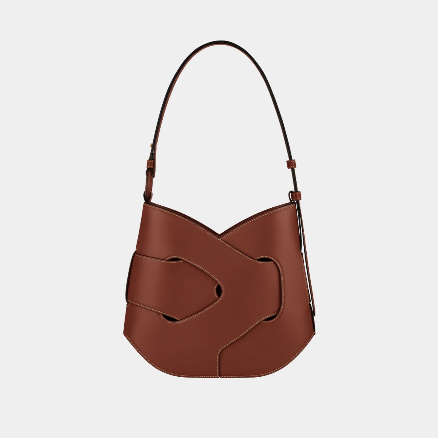 Polene Nodde Hobo Smooth Calfskin Shoulder Bag, Cognac