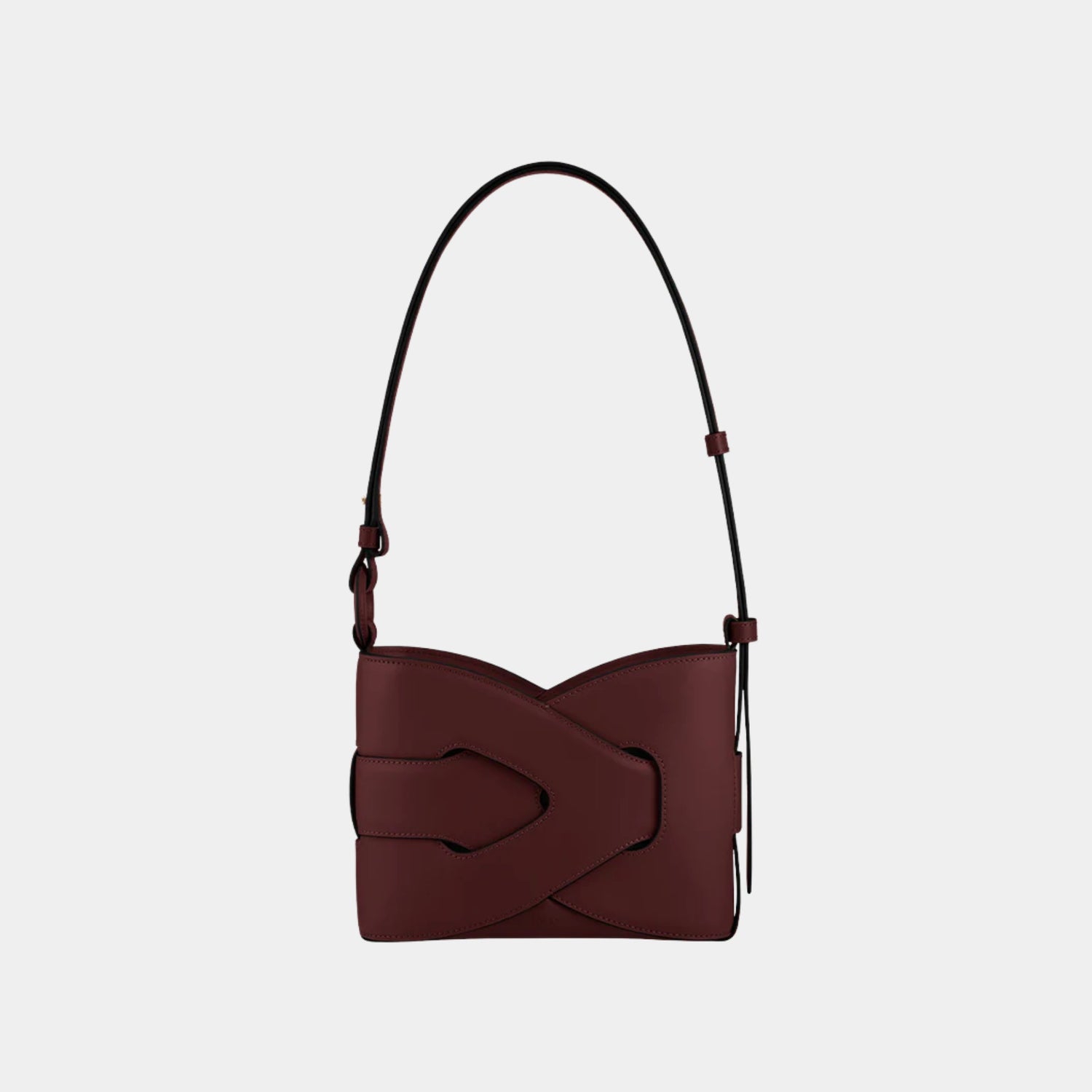 Polene Nodde Smooth Calfskin Shoulder Bag, Black Cherry