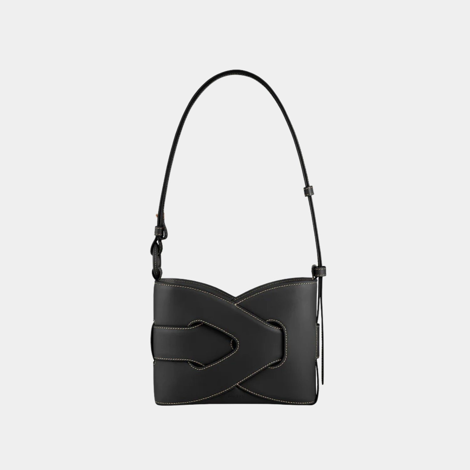 Polene Nodde Smooth Calfskin Shoulder Bag, Black