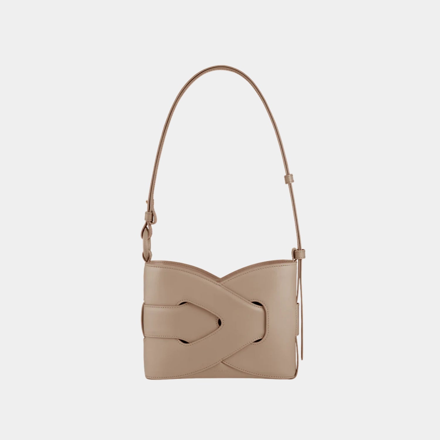 Polene Nodde Smooth Calfskin Shoulder Bag, Taupe