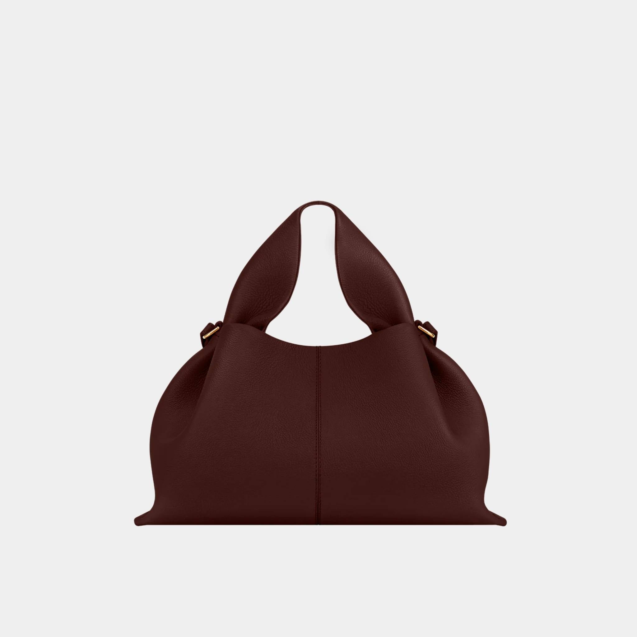 Polene Numero Neuf Handbag In Grained Calfskin, Sandalwood, Front