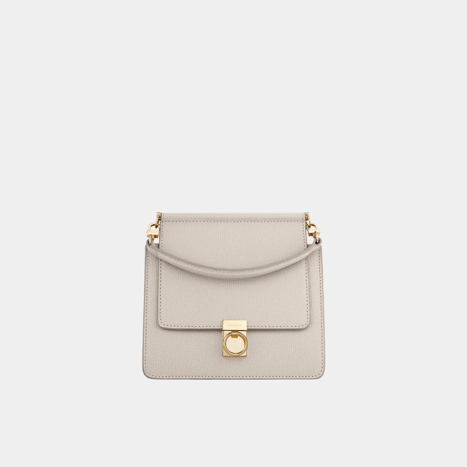Polene Numero Sept Mini Textured Calf Leather Handbag, Chalk, Front