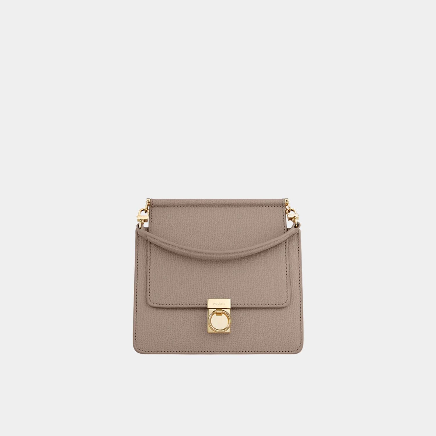 Polene Numero Sept Mini Textured Calf Leather Handbag, Taupe, Front