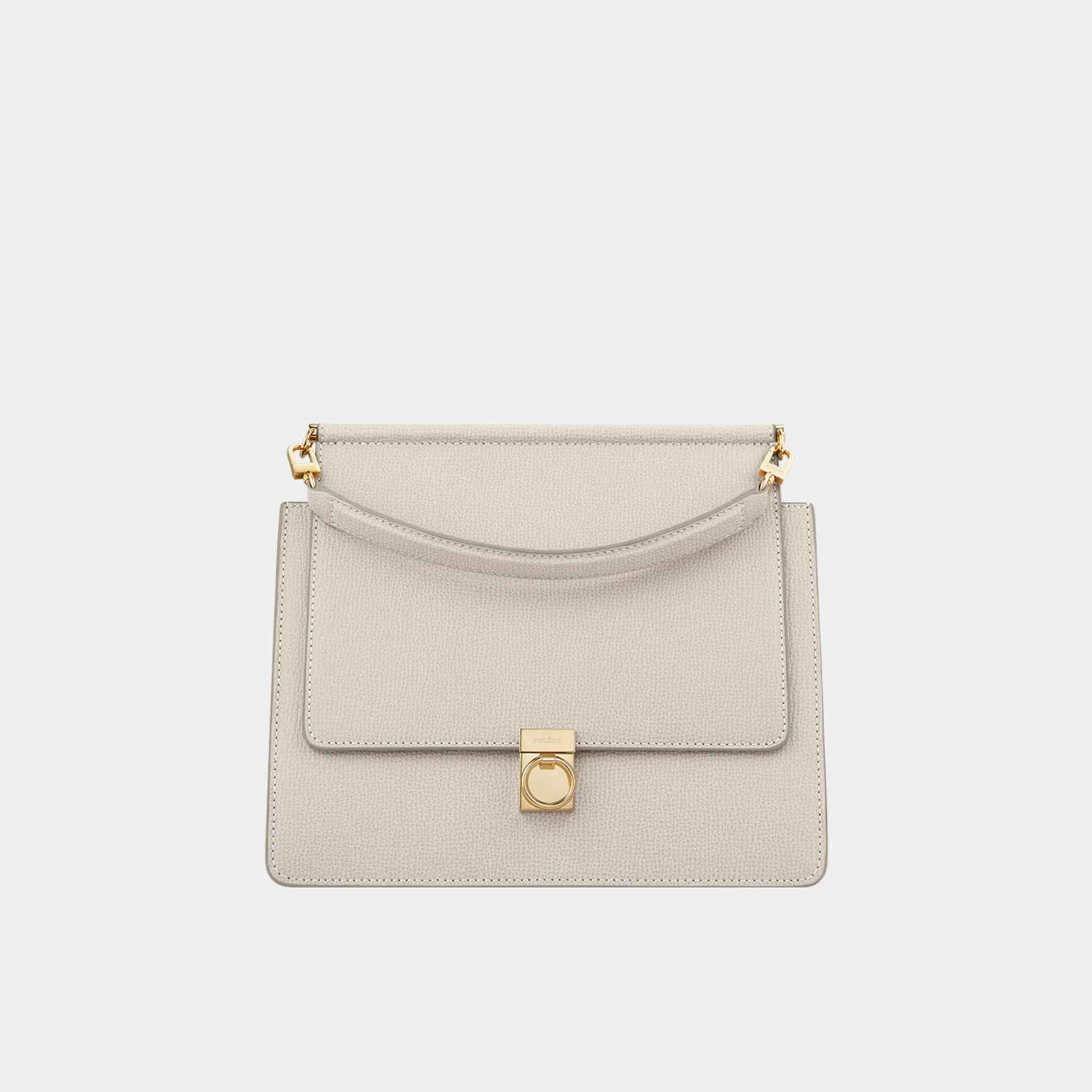 Polene Numero Sept Textured Calf Leather Handbag, Chalk, Front