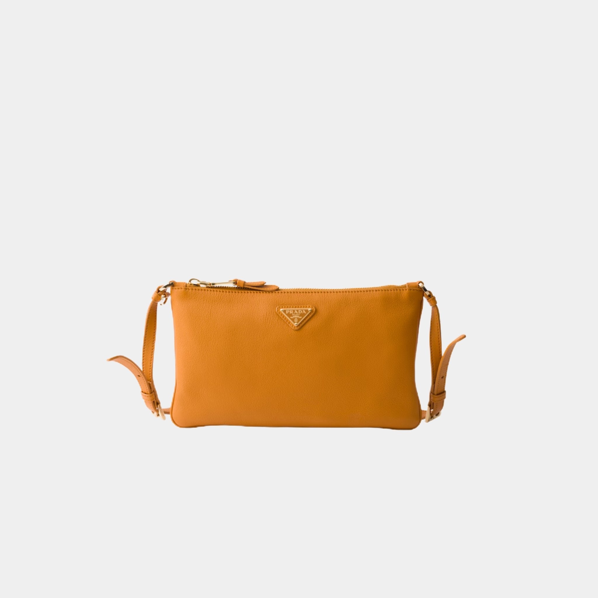 Prada Calfskin Leather Pouch, Amber, Front