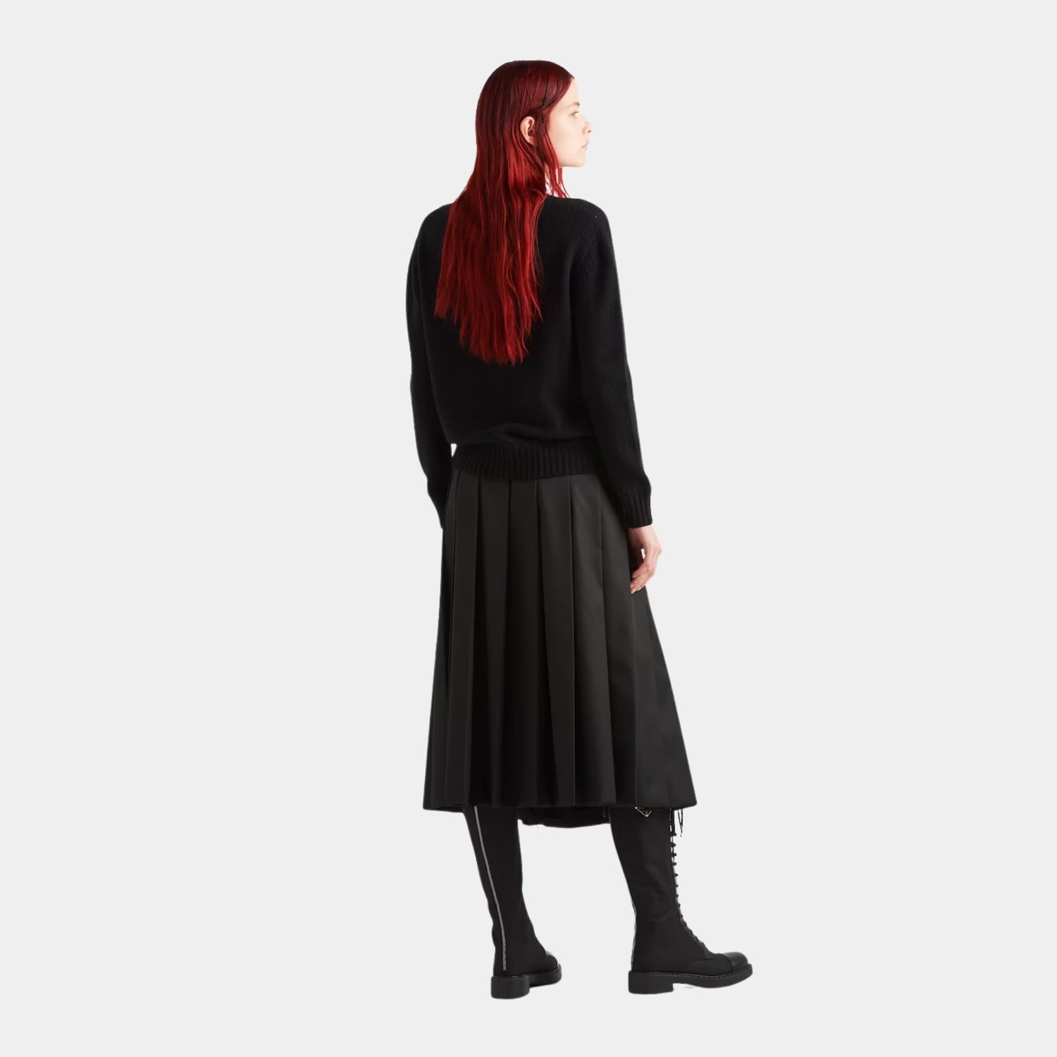 سويتر بياقة مستديرة Prada Logo من كشمير وصوف