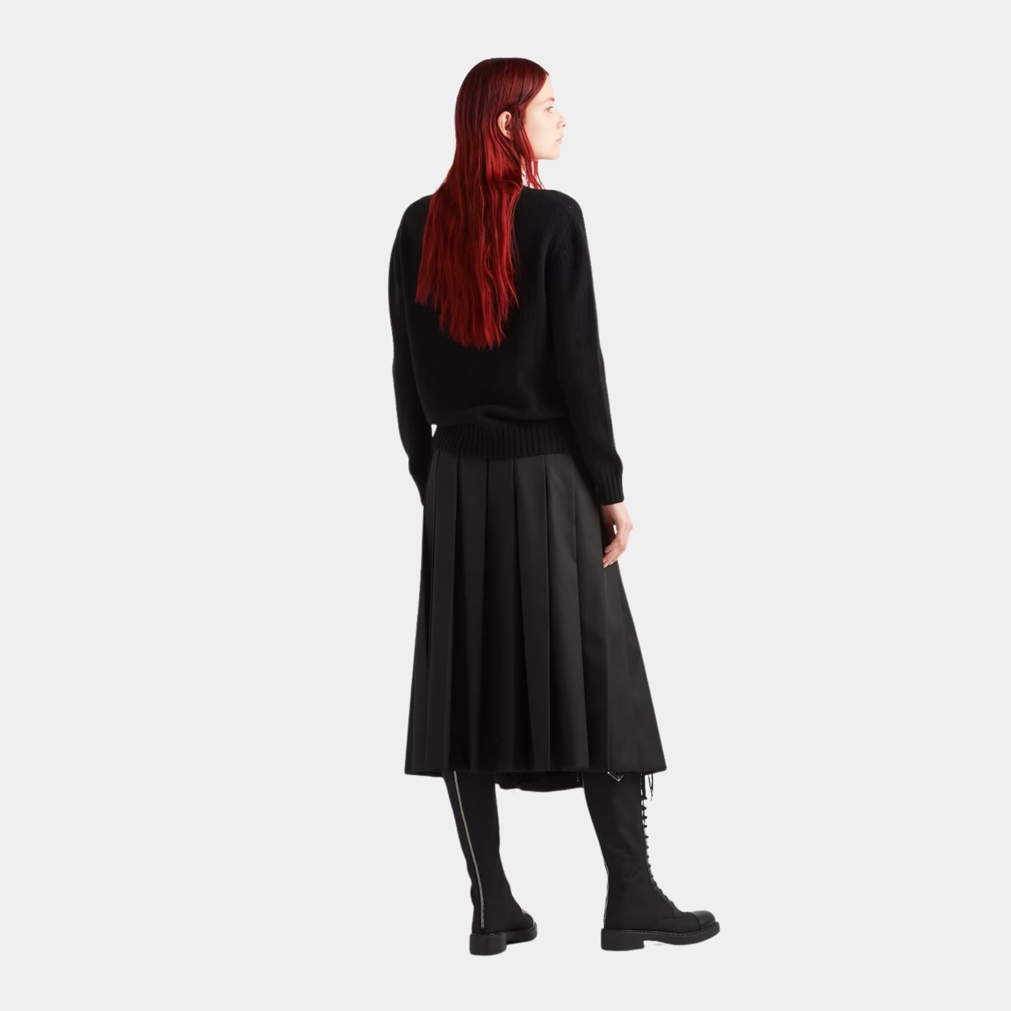 سويتر بياقة مستديرة Prada Logo من كشمير وصوف