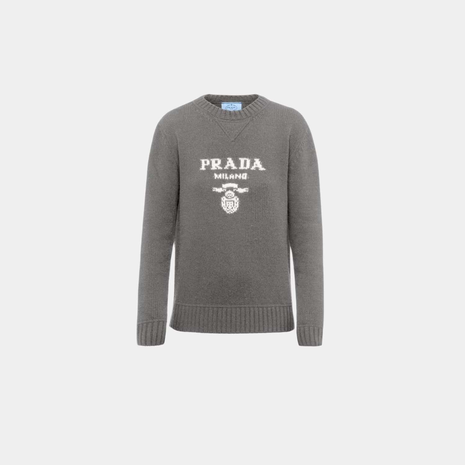 سويتر بياقة مستديرة Prada Logo من كشمير وصوف