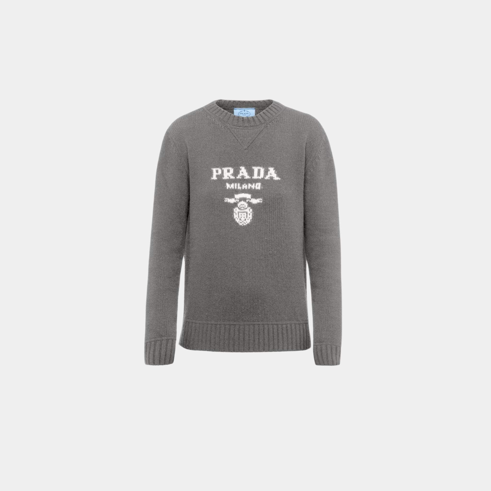 سويتر بياقة مستديرة Prada Logo من كشمير وصوف