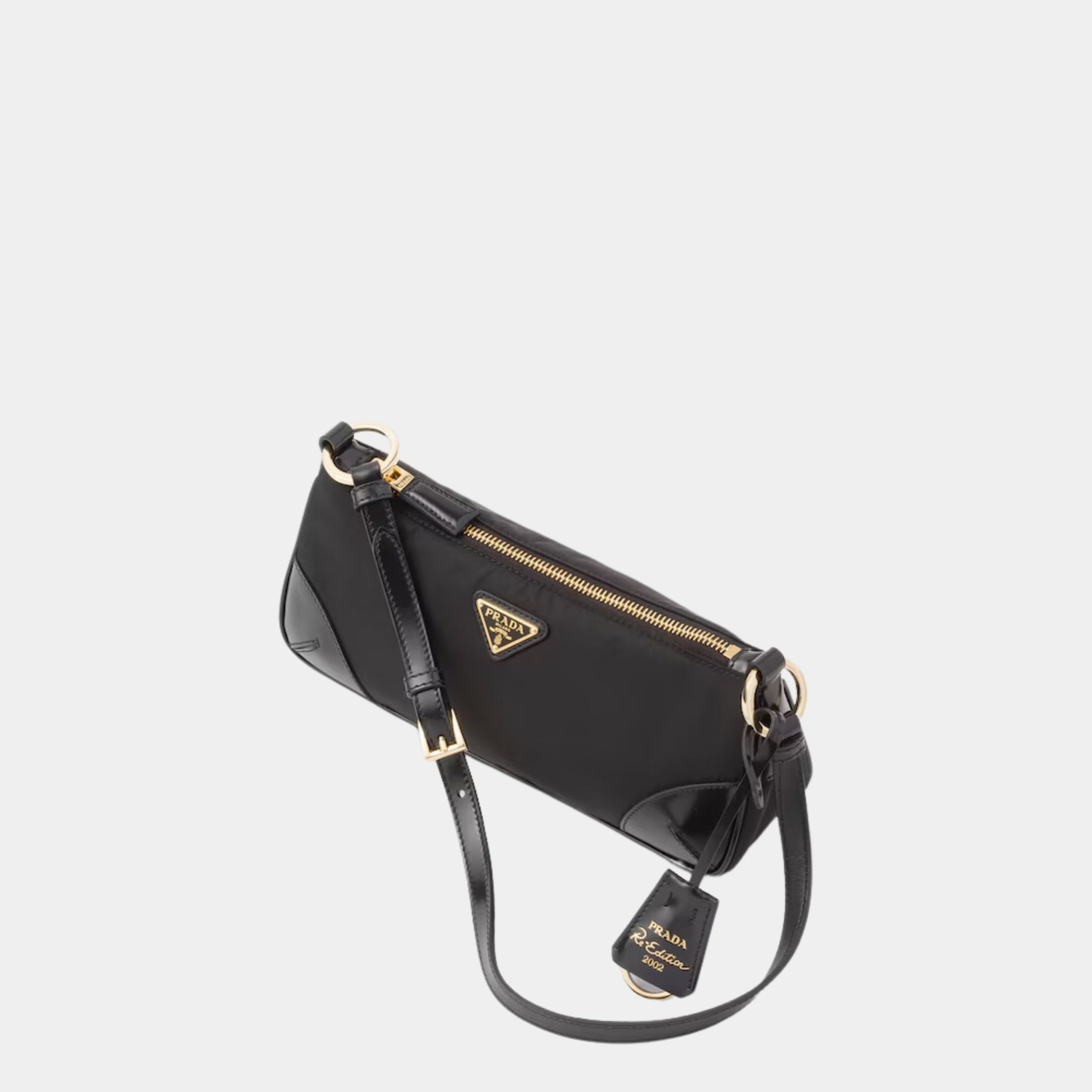Prada Re-Edition 2002 Re-Nylon Brushed Leather Shoulder Bag, Black, Top