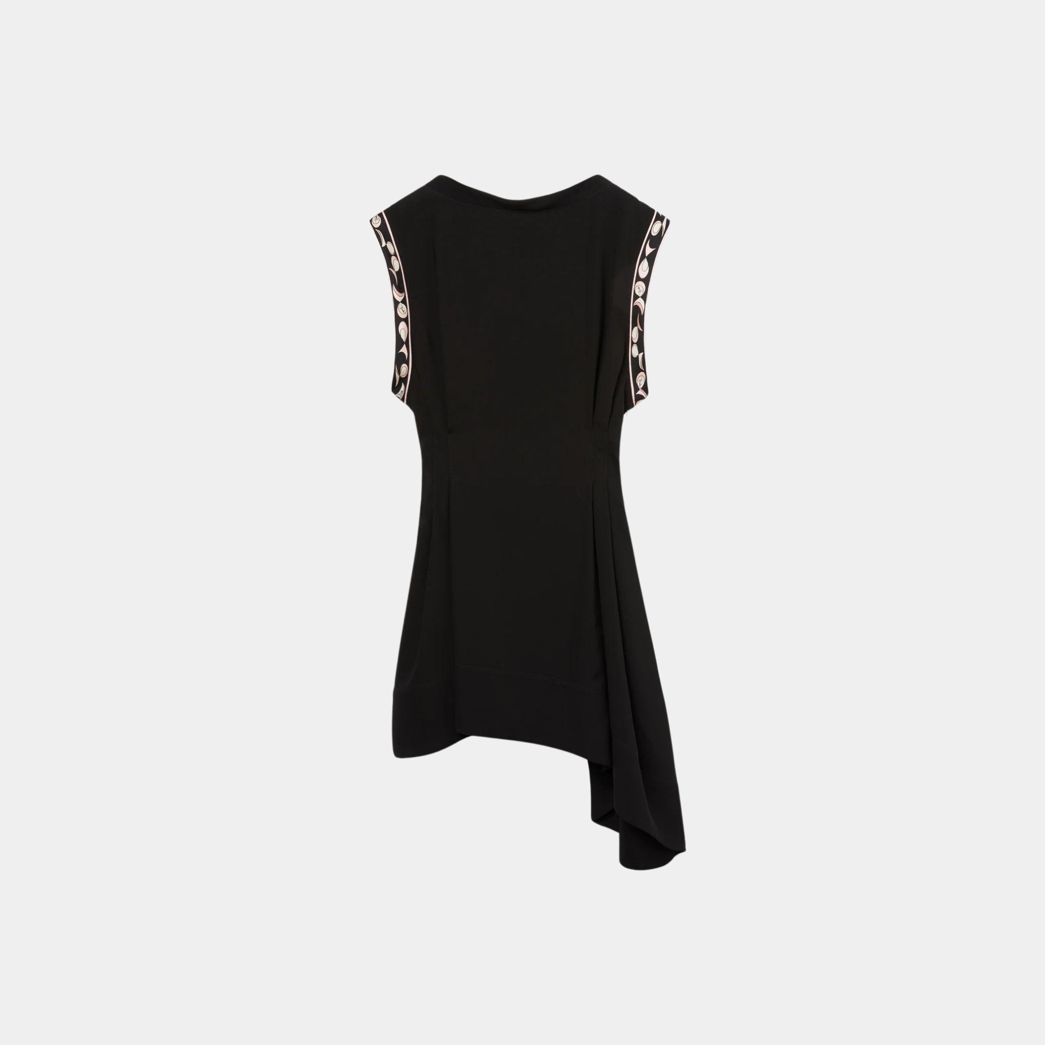 Pucci Asymmetrical Dress With Printed Broad Sleeves, Black, Front