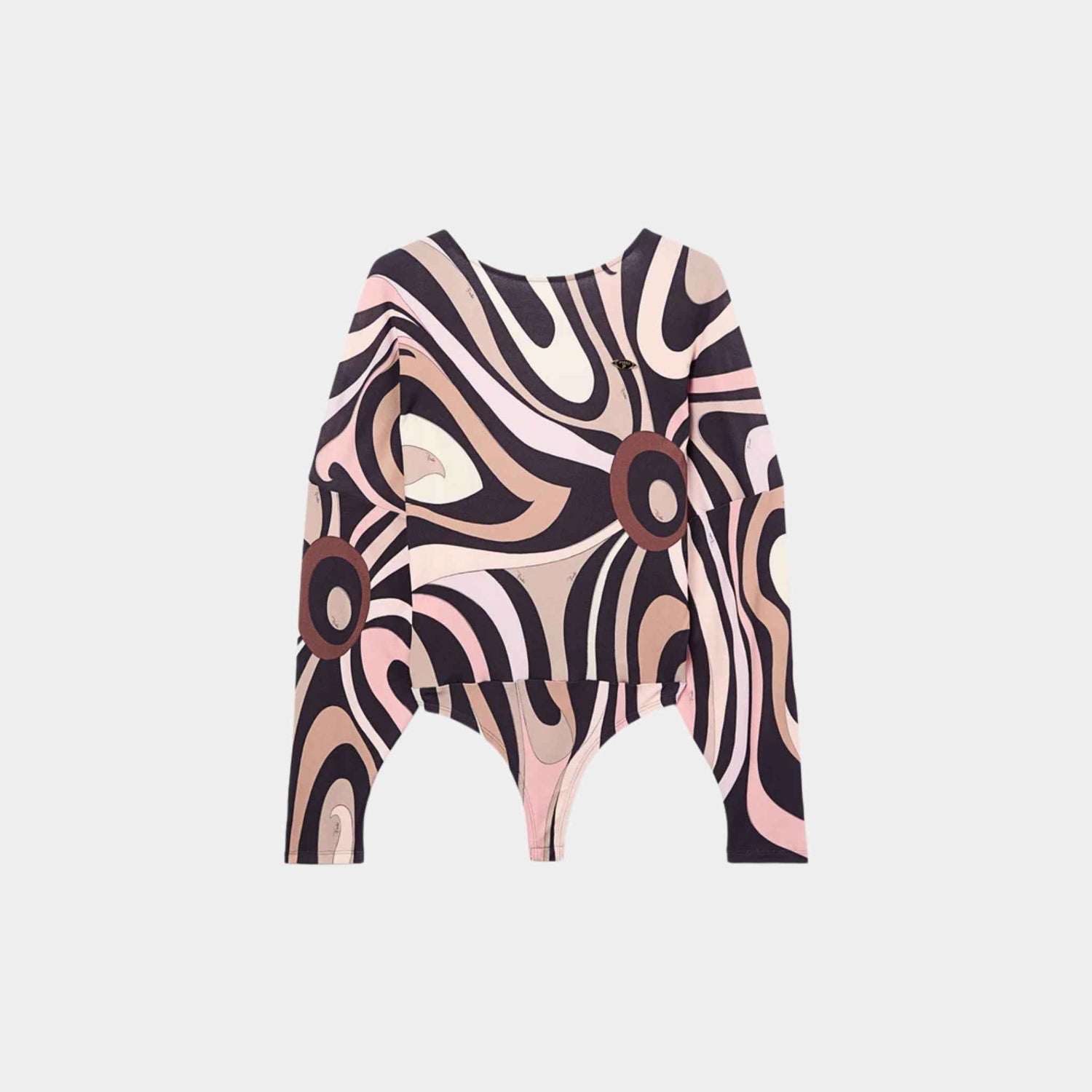 Pucci Bodysuit With Marmo Print Cape Sleeves, Black, Nude, Front