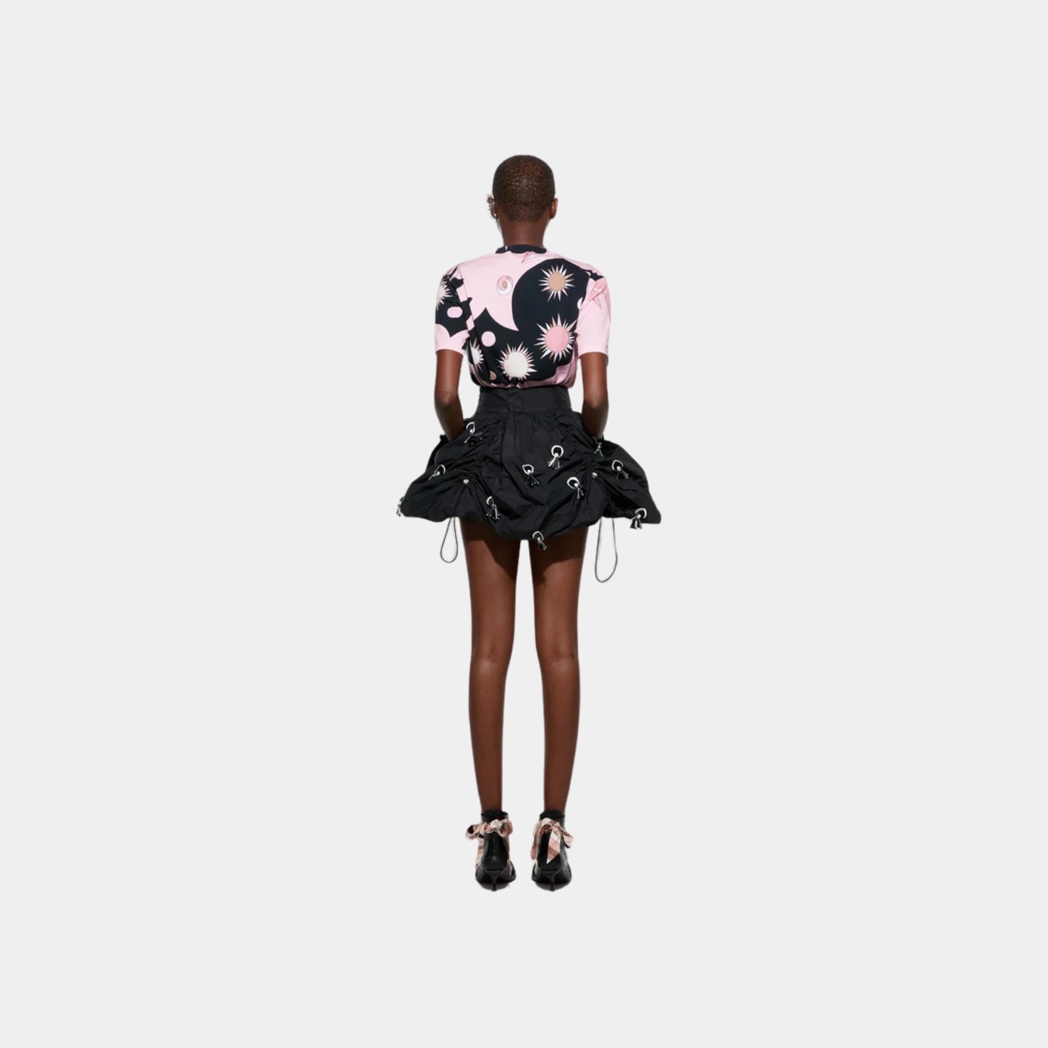 Pucci Flouncy Embroidered Mini Skirt With Elastic Waist, Black, Back