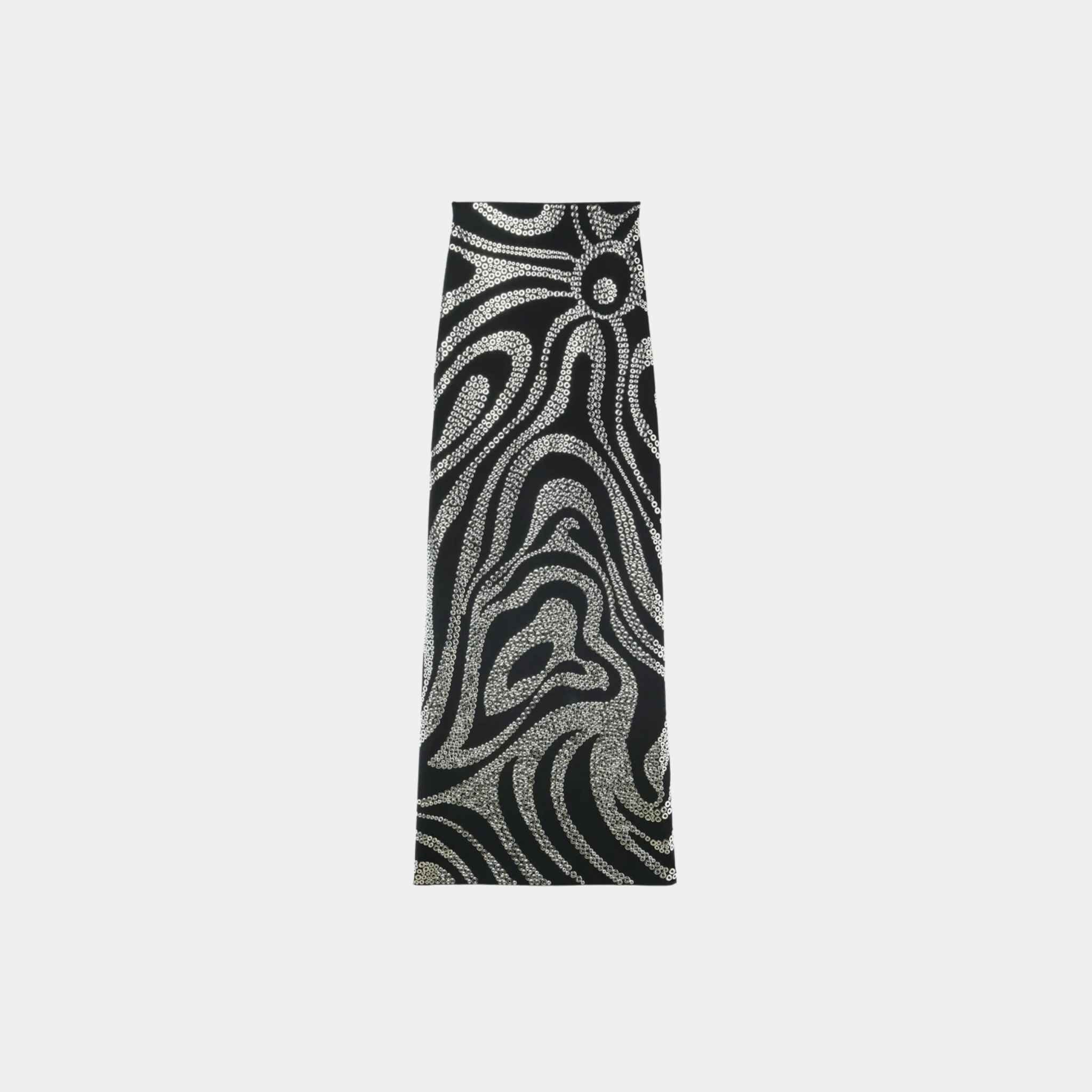 Pucci High Waist Silver Metal Round Stud Embroidered Skirt, Black, Front