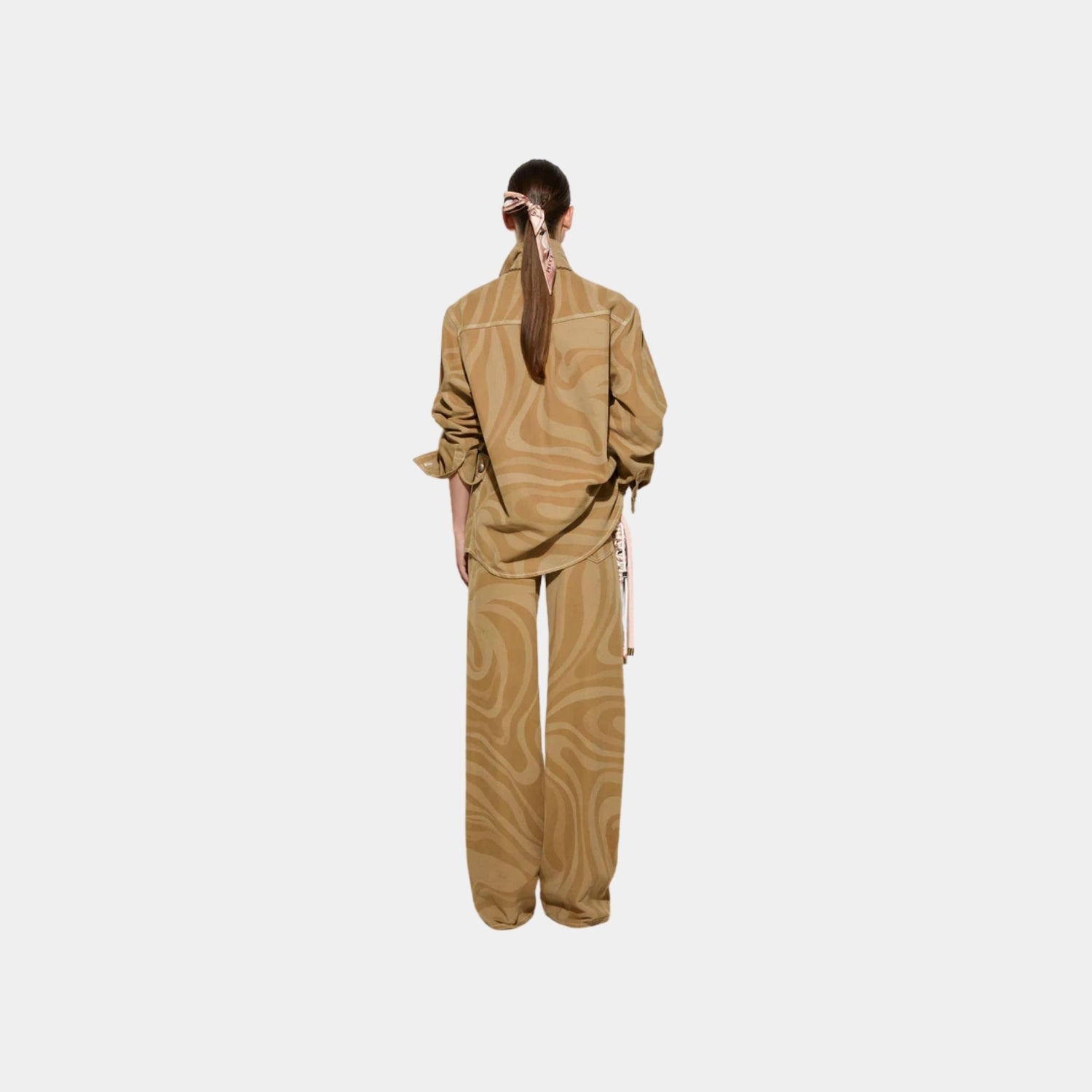 Pucci Marmo Print Canvas High Waist Pants, Sand, Back