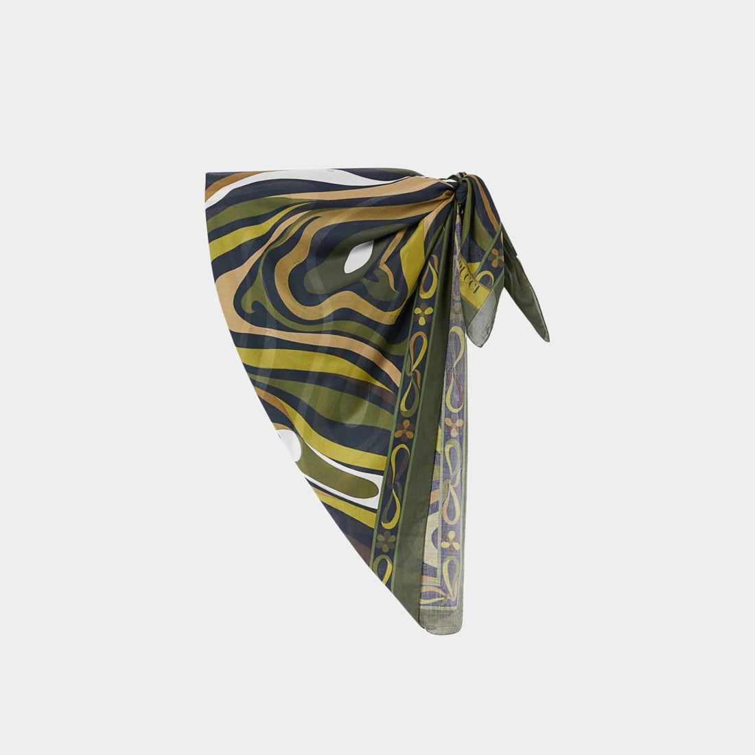 Pucci Marmo Print Cotton Sarong, Khaki, Front