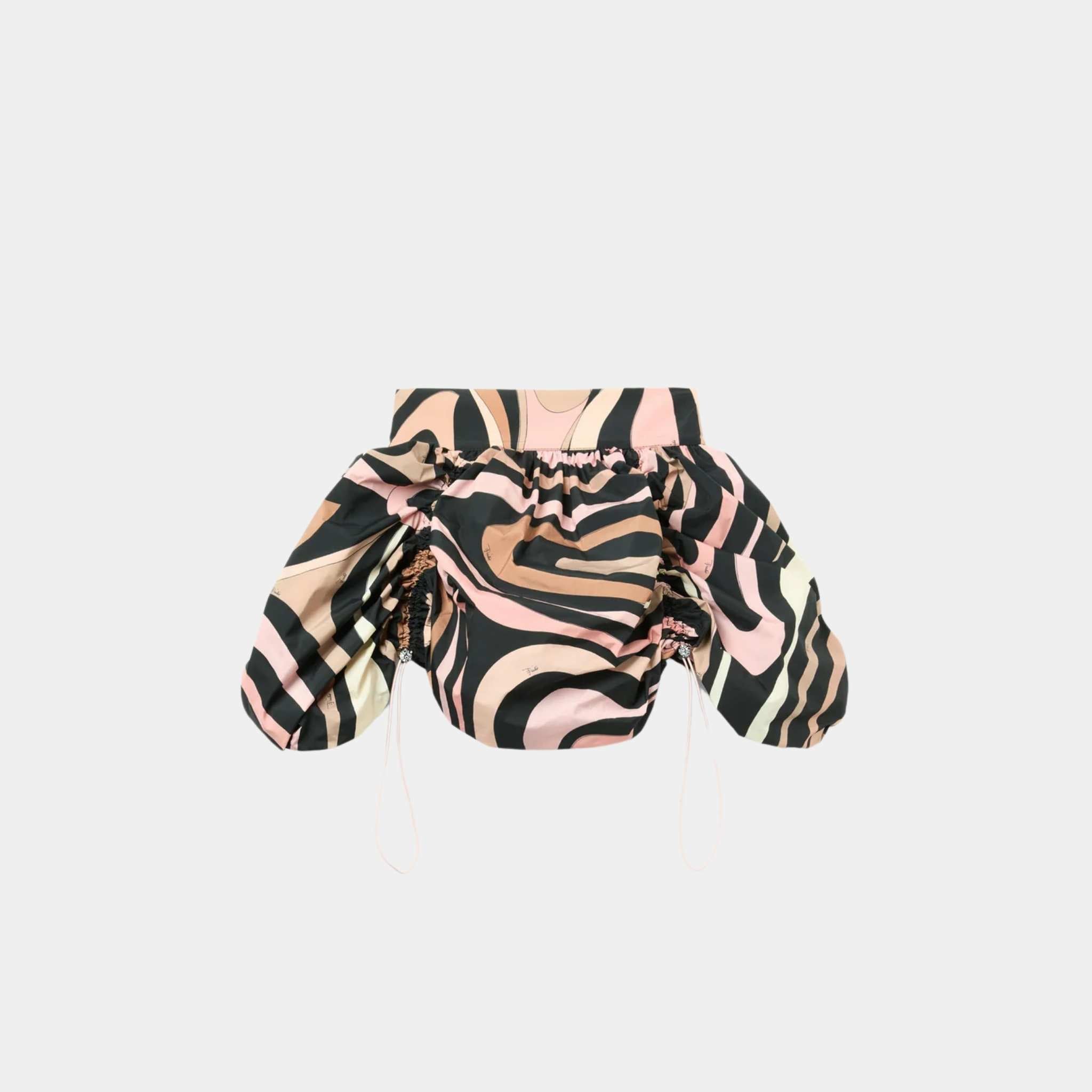 Pucci Marmo Print Flouncy Mini Skirt With Embroidered Tie Detail, Black, Nude, Front